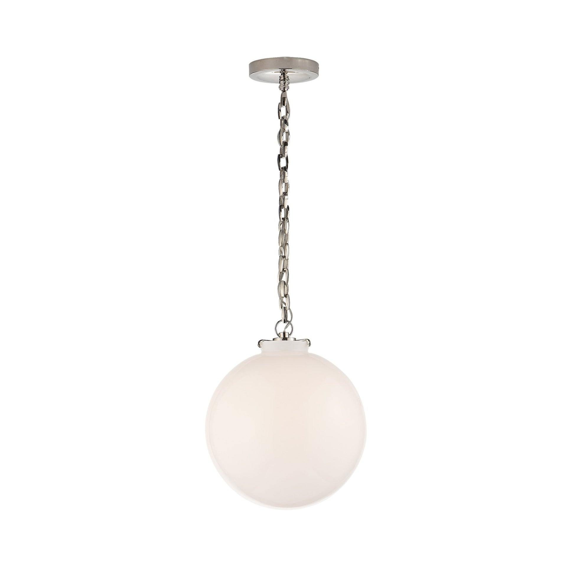 14" Polished Nickel Globe Pendant with White Glass Shade