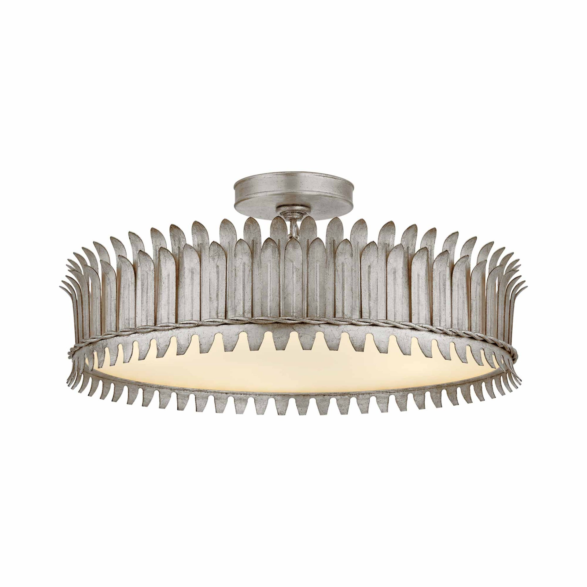 Elegant 20'' Burnished Silver Leaf Drum Semi-Flush Mount Light