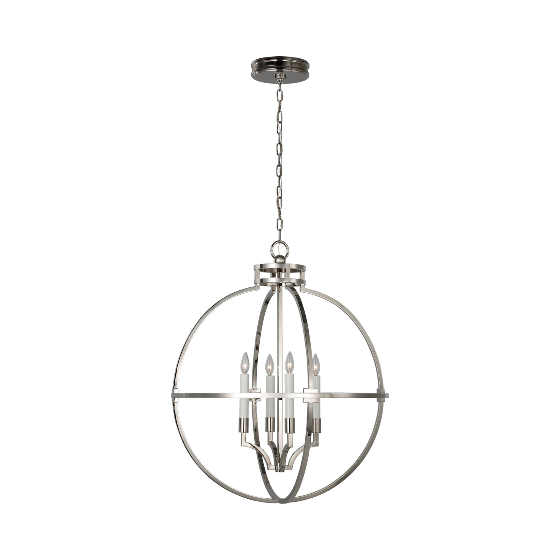 Lexie 30" Polished Nickel Globe Pendant with LED Candelabra