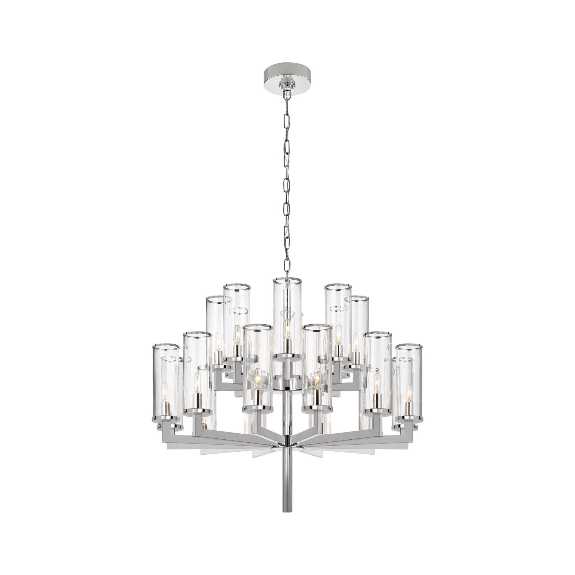 Liaison Tall Cylinder 20-Light Nickel Crystal Chandelier