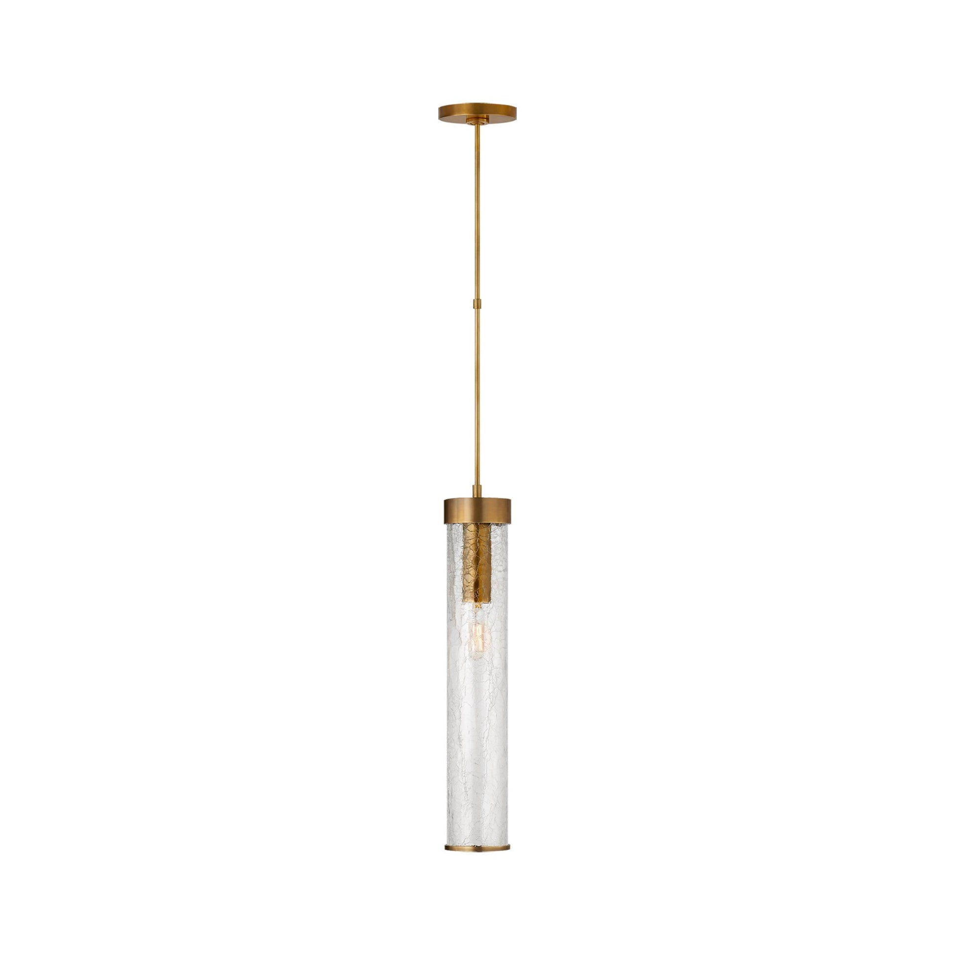 Liaison 18'' Antique-Burnished Brass Mini Pendant with Crackled Glass Shade