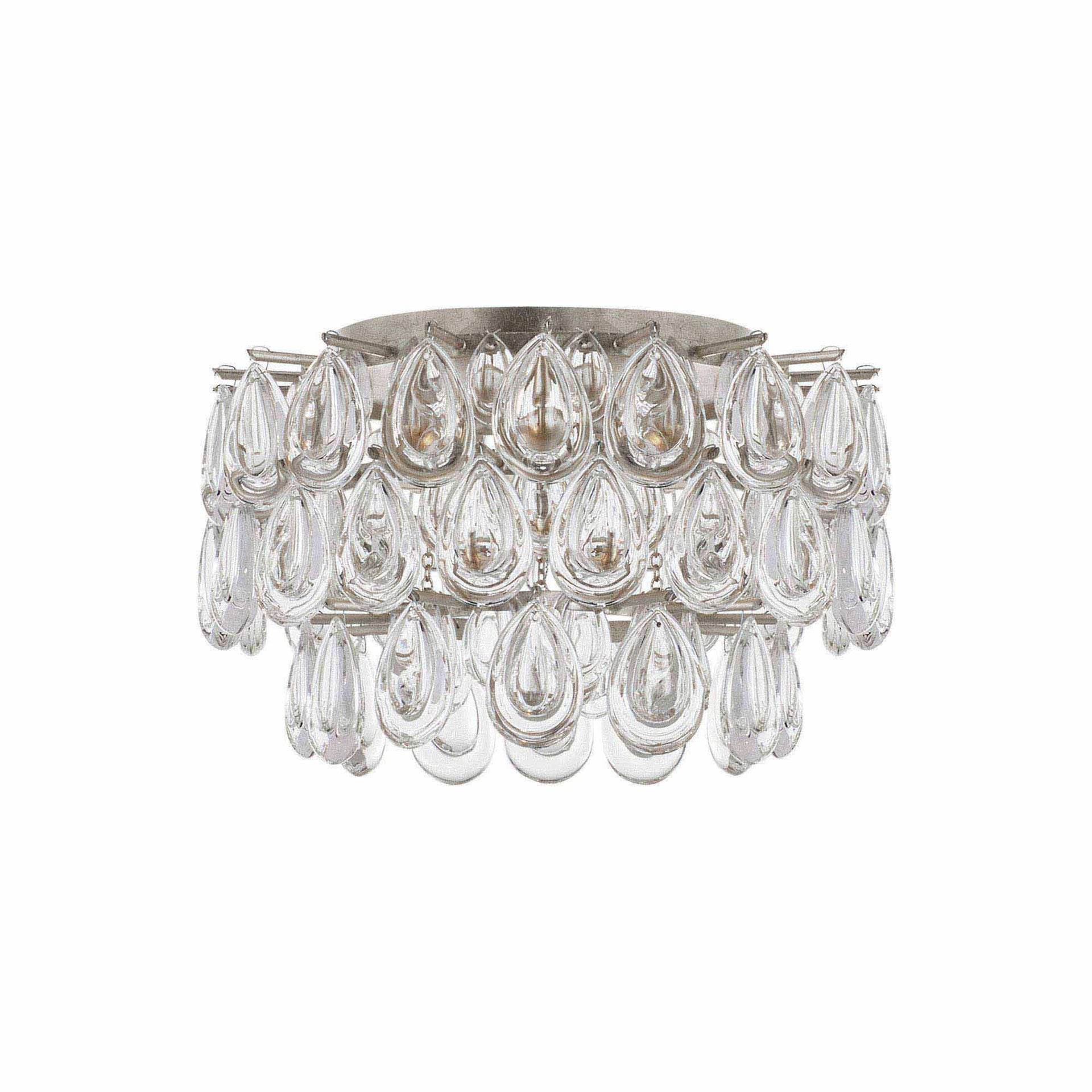 Elegant Teardrop Crystal Flush Mount in Burnished Silver Leaf