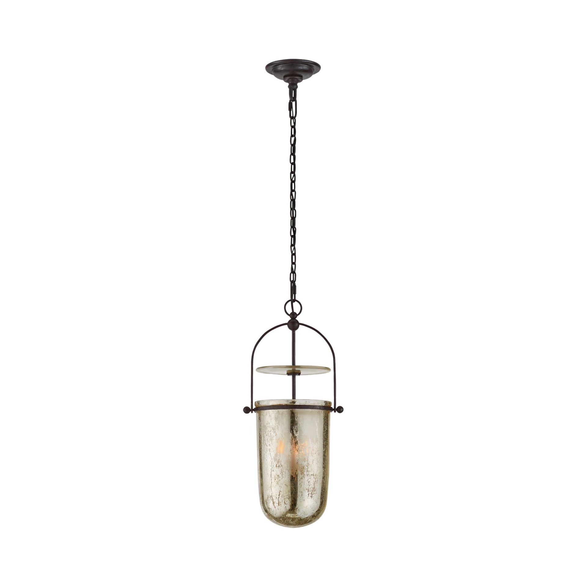 Aged Iron and Mercury Glass Bowl Pendant Light
