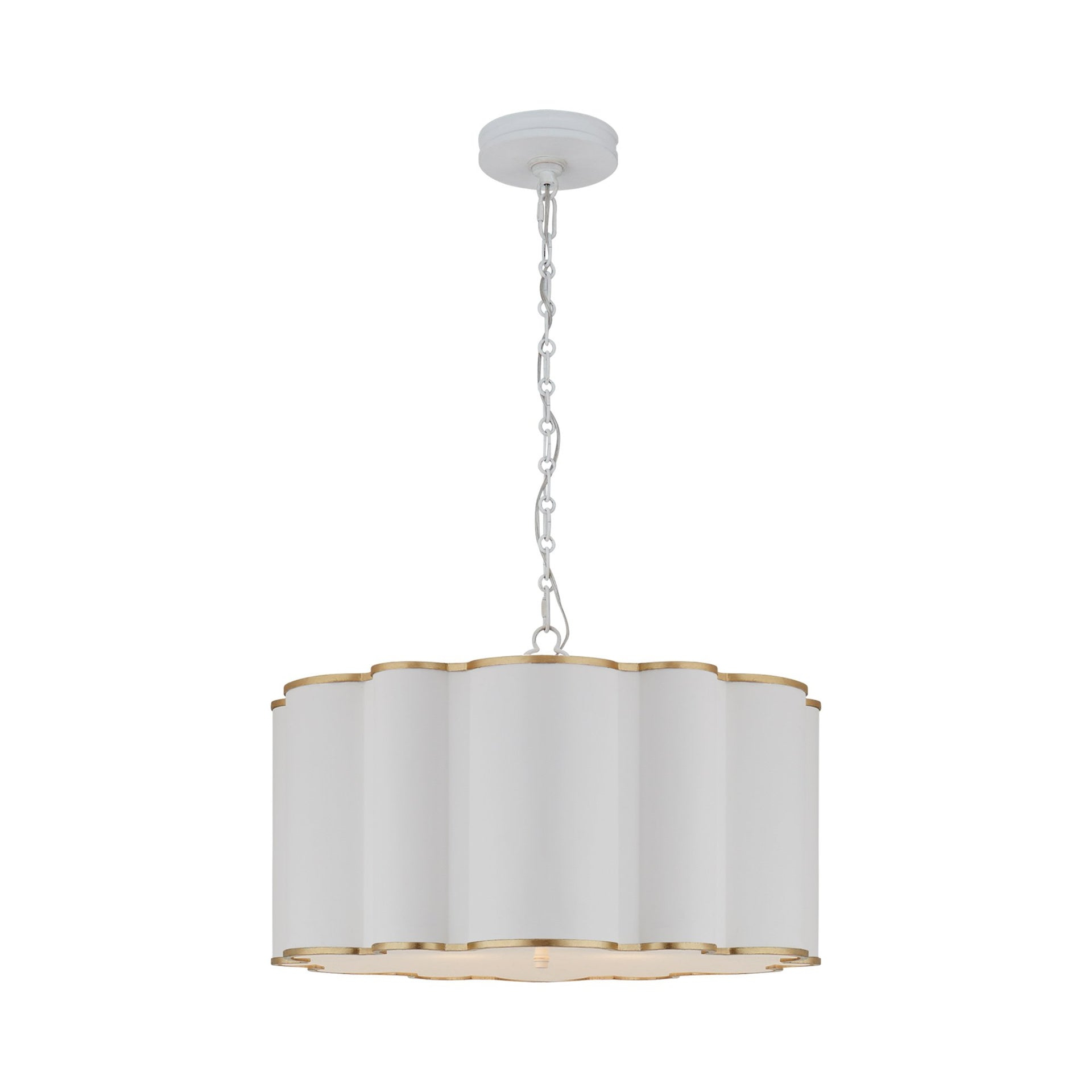 White and Gold Drum Glass 4-Light Chandelier