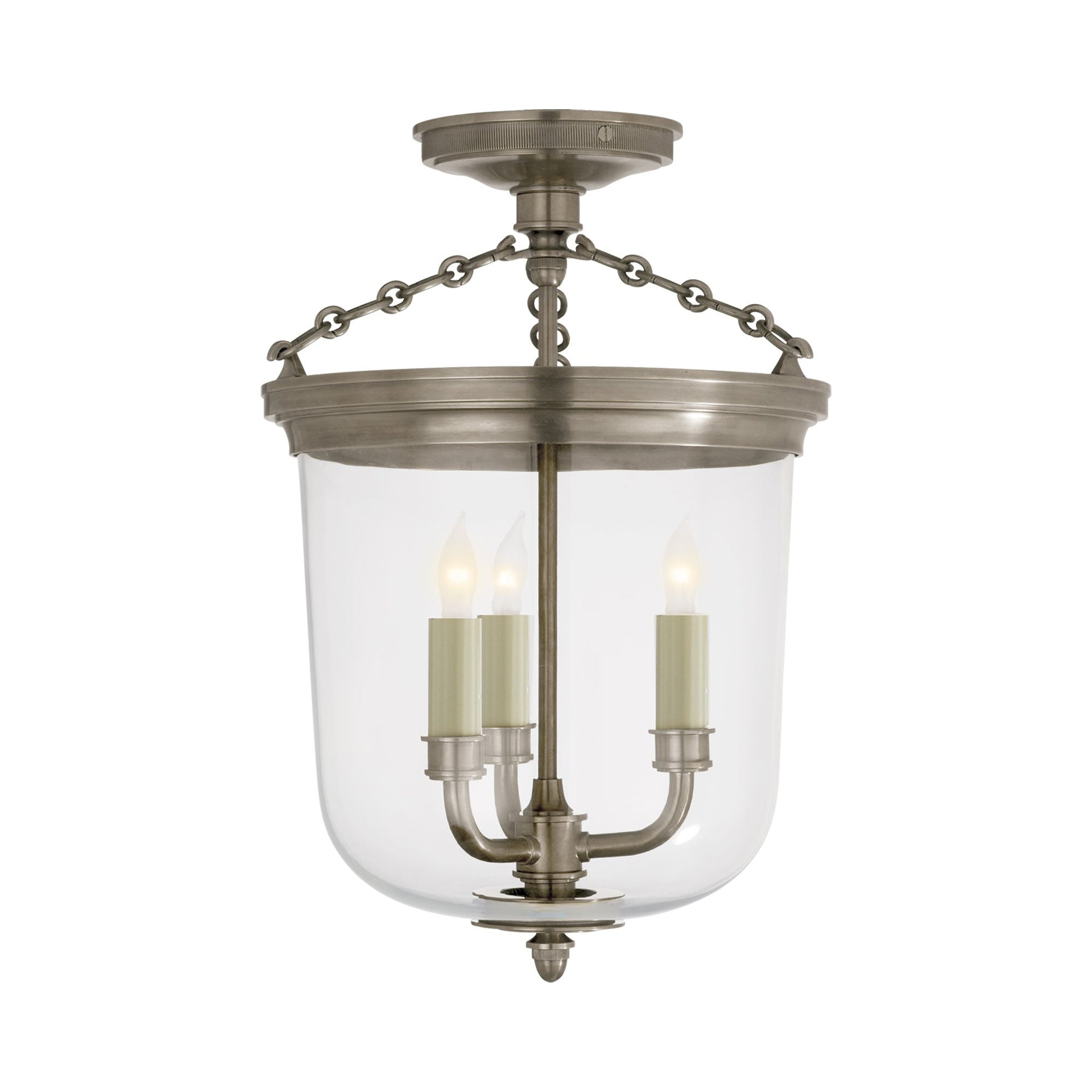 Antique Nickel Glass 3-Light Semi-Flush Mount