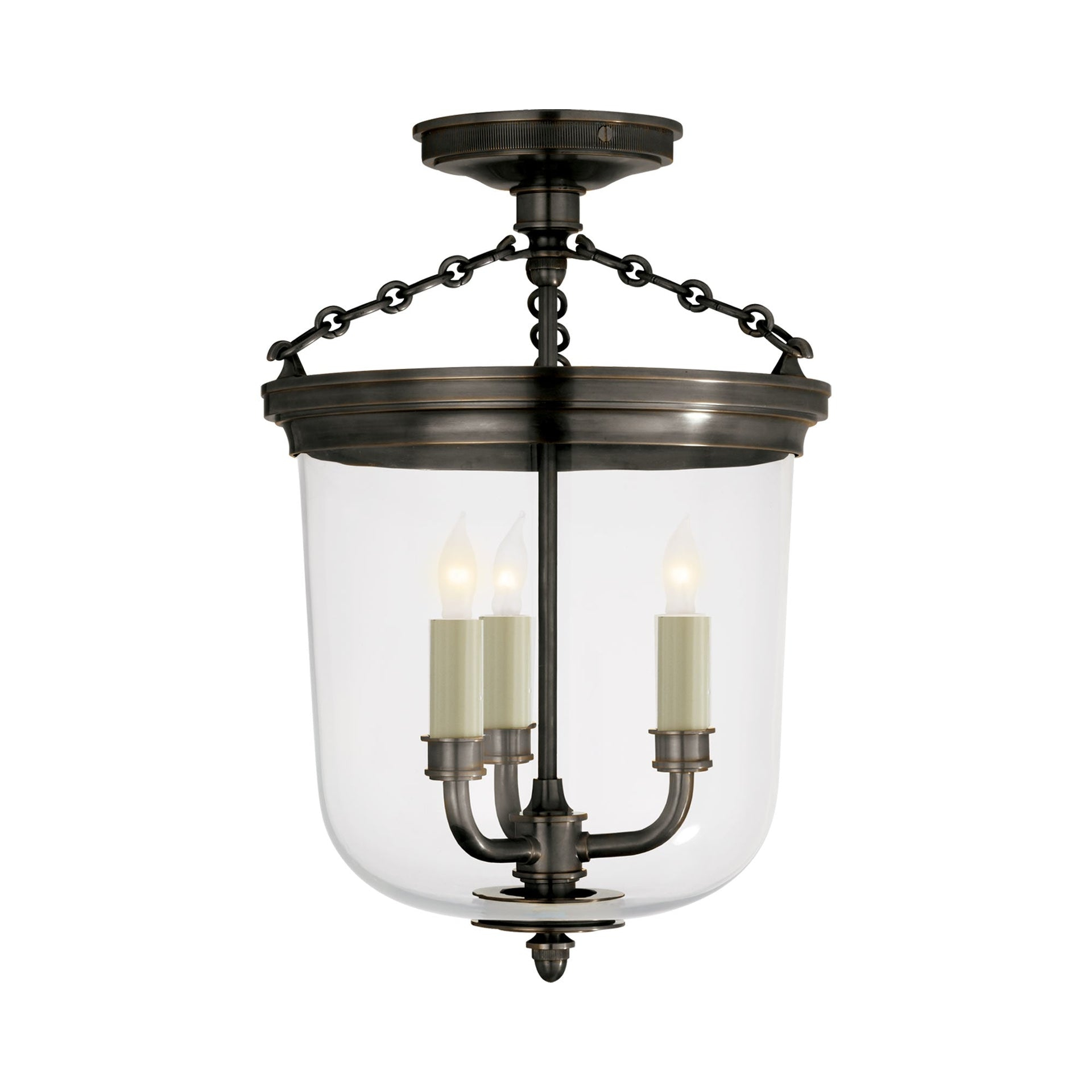 Elegant Bronze and Glass Bowl 3-Light Semi-Flush Mount