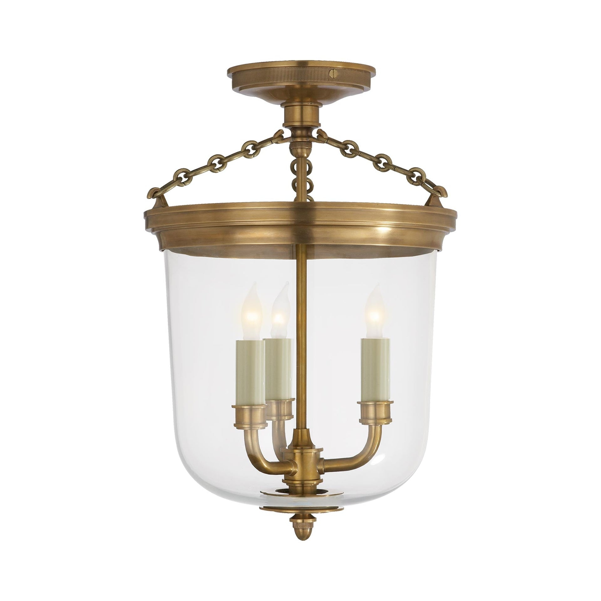Merchant 16.5" Antique Brass and Glass Bowl Semi-Flush Mount