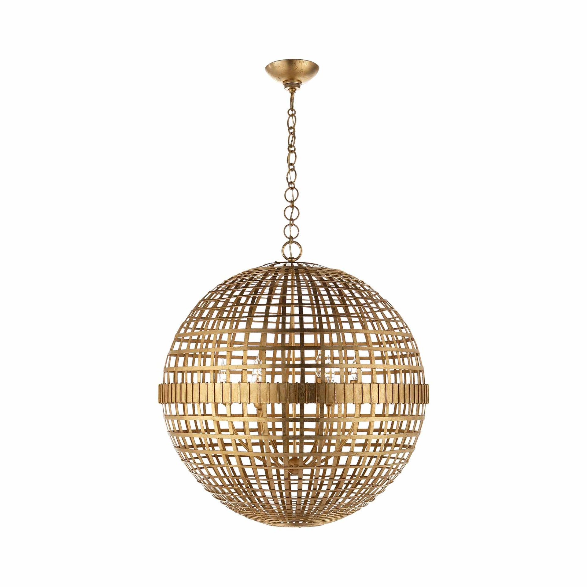 Gold Openwork Globe Chandelier with Crystal Accents