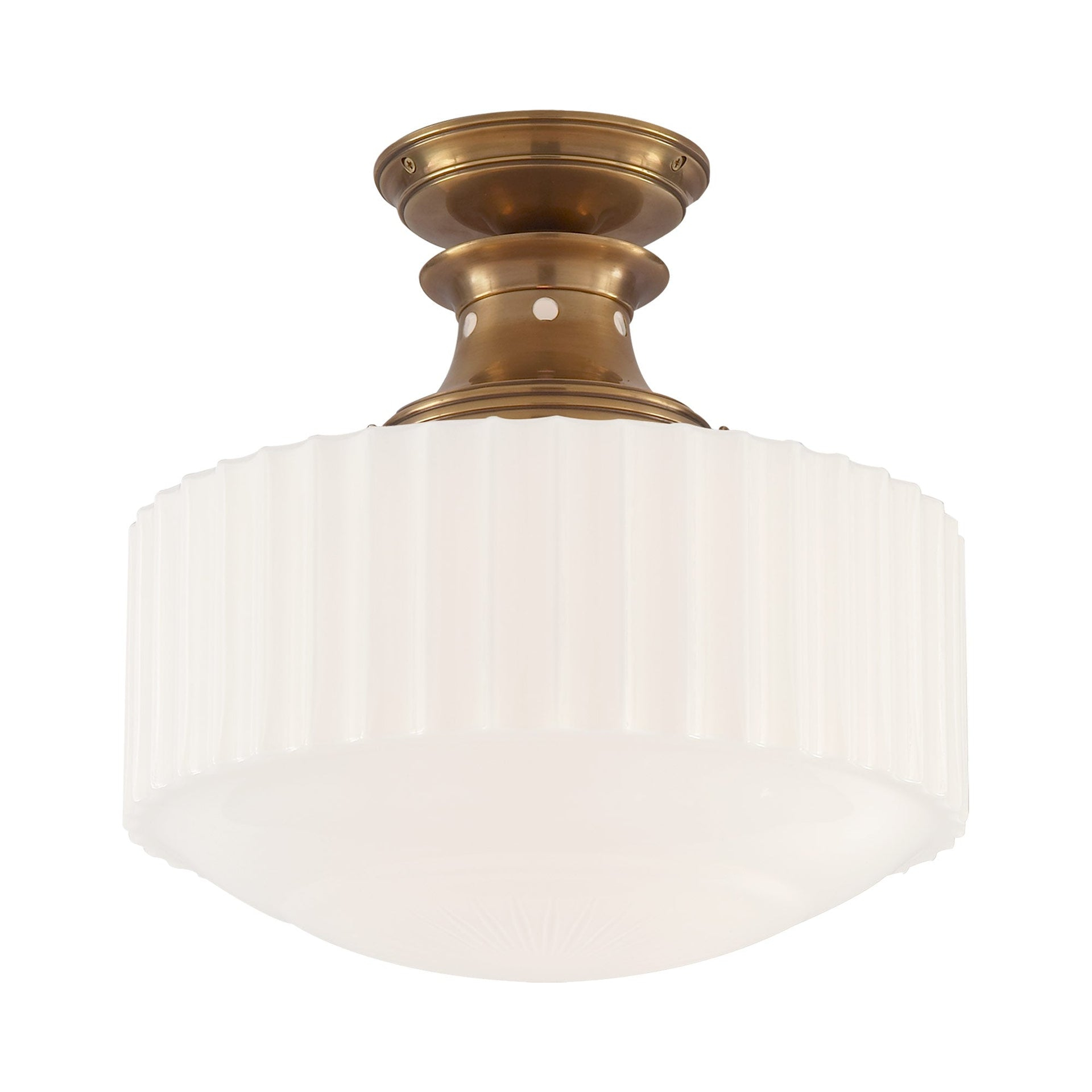 Hand-Rubbed Antique Brass and Ribbed Glass Flush Mount Light