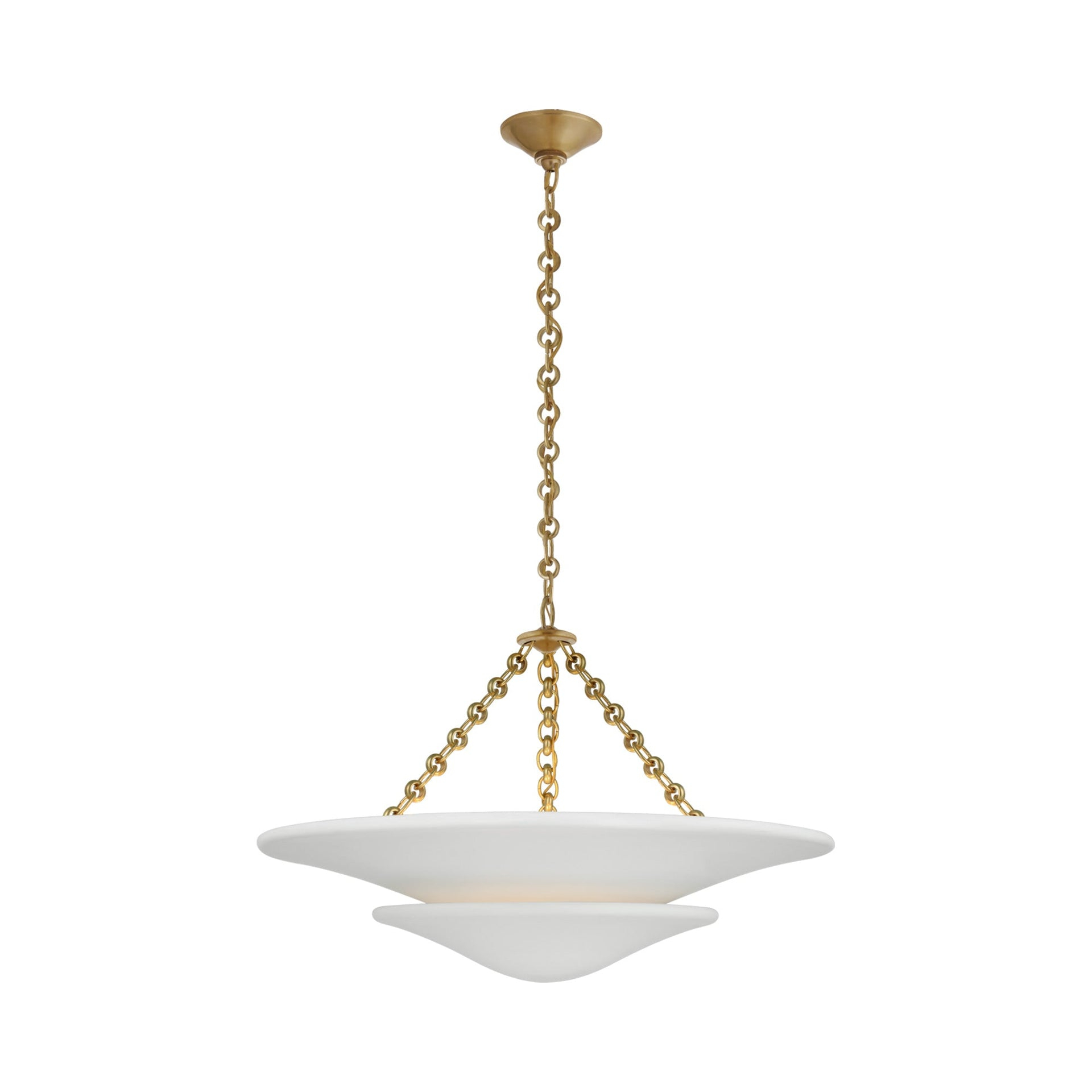 Antique Brass and White Tiered Chandelier