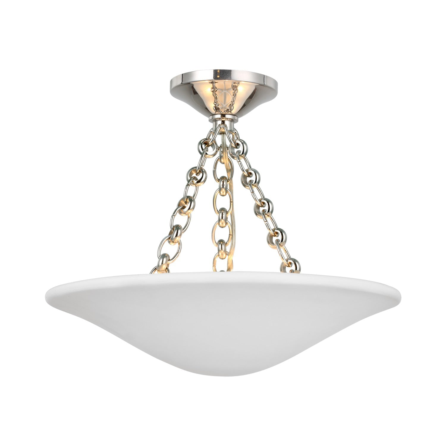 Elegant 16" Polished Nickel & Crystal Bowl Ceiling Light