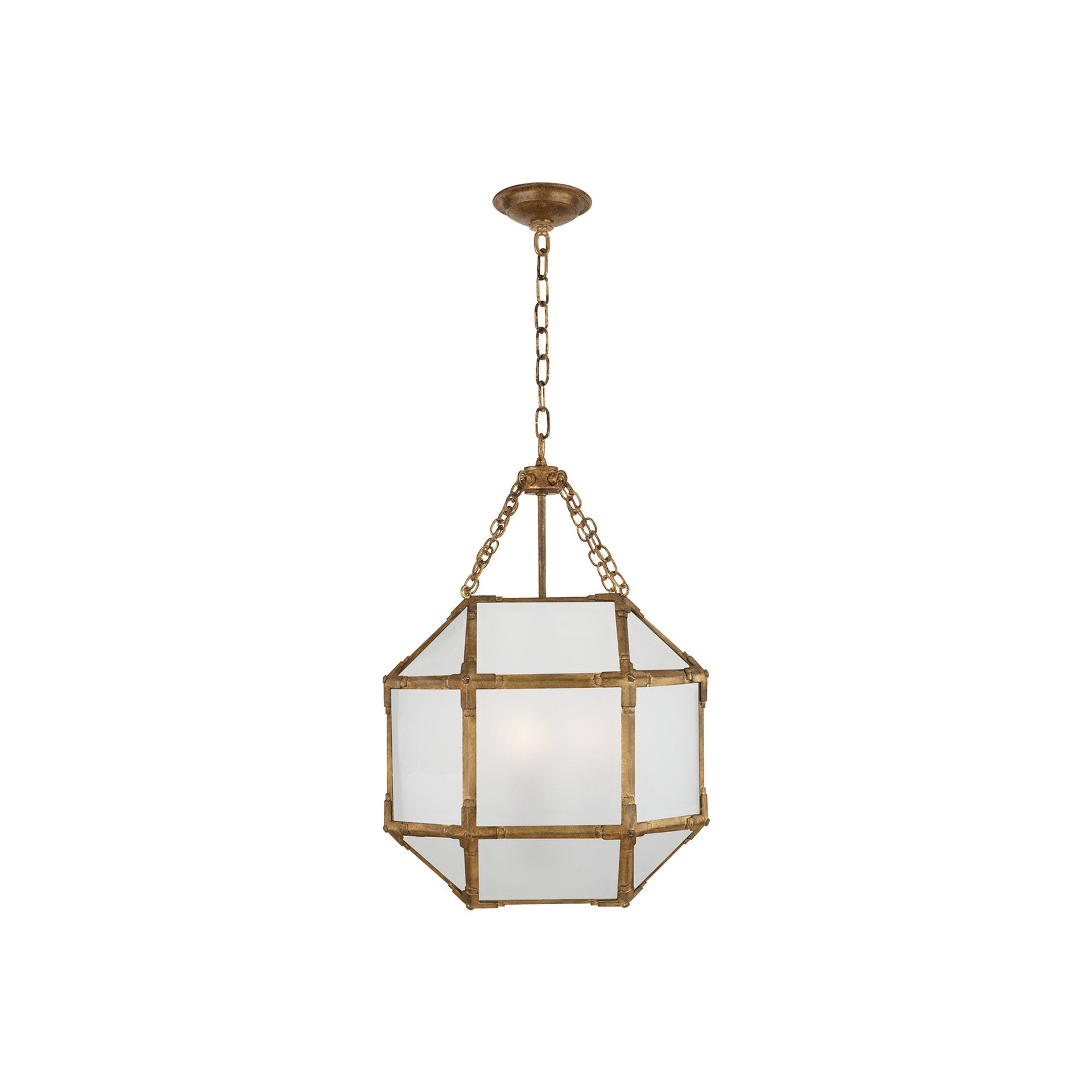 Gilded Iron and Frosted Glass 21.5" Indoor/Outdoor Pendant