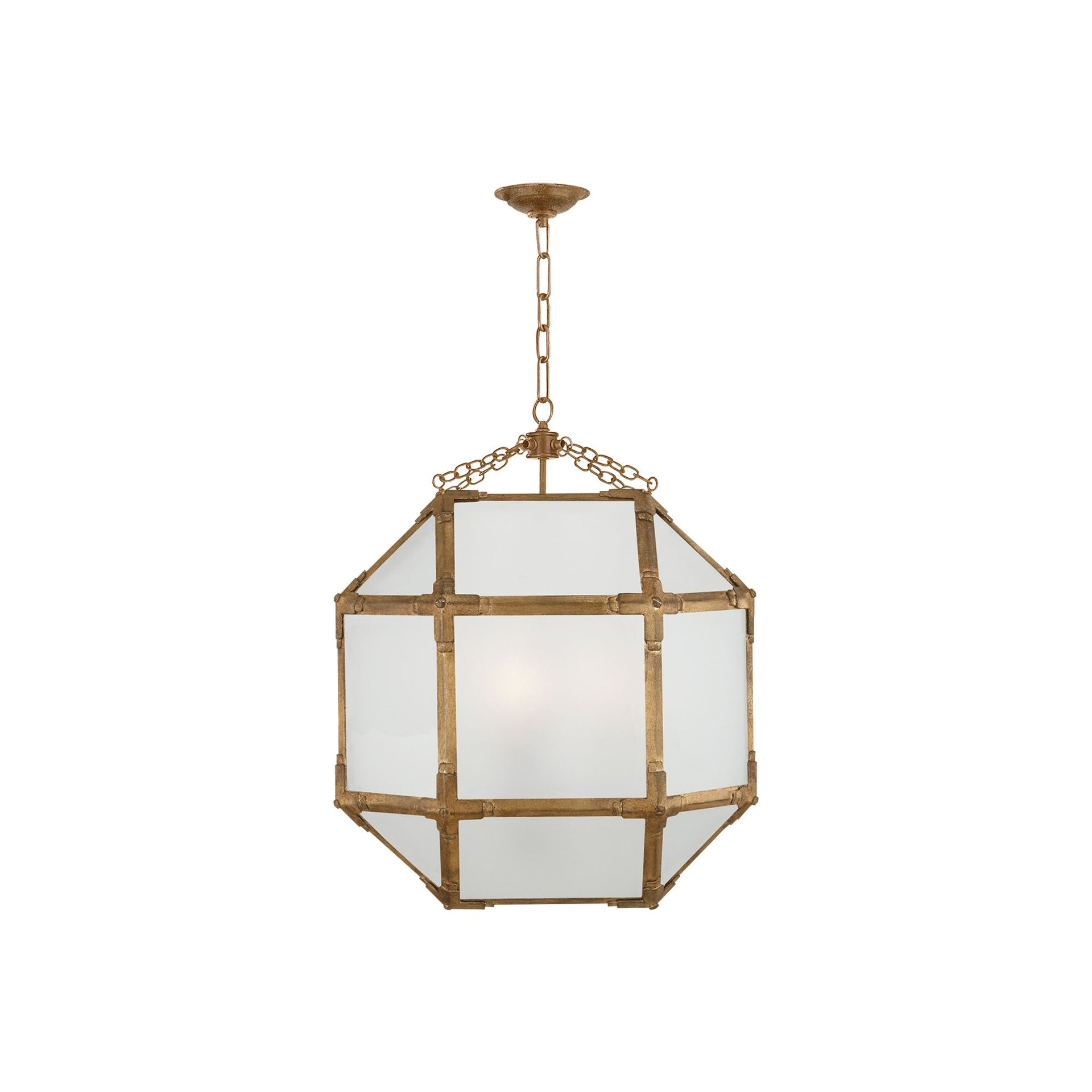 Morris 26'' Gilded Iron Medium Lantern with Frosted Glass