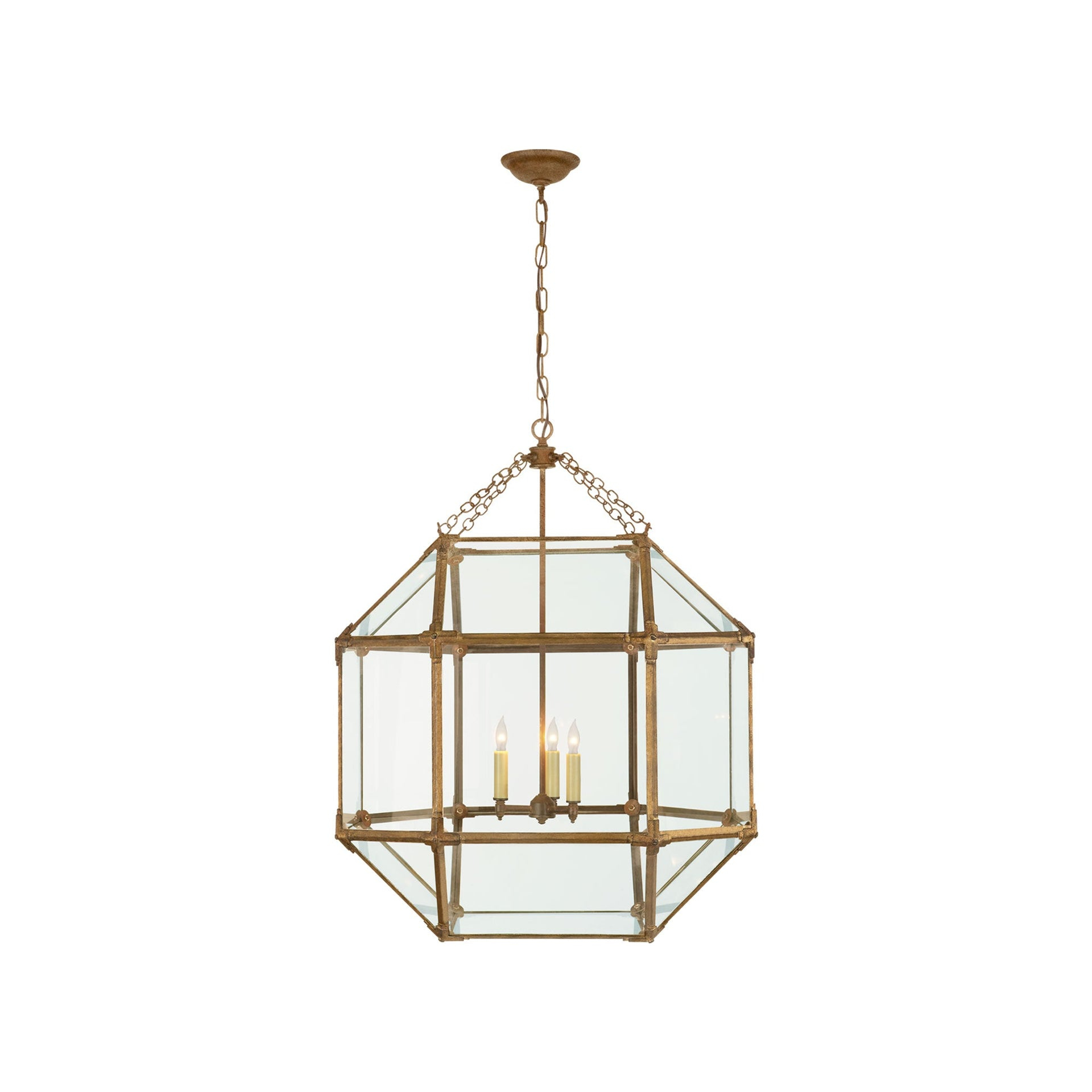Morris Large Lantern with Stained Glass and Gold Finish