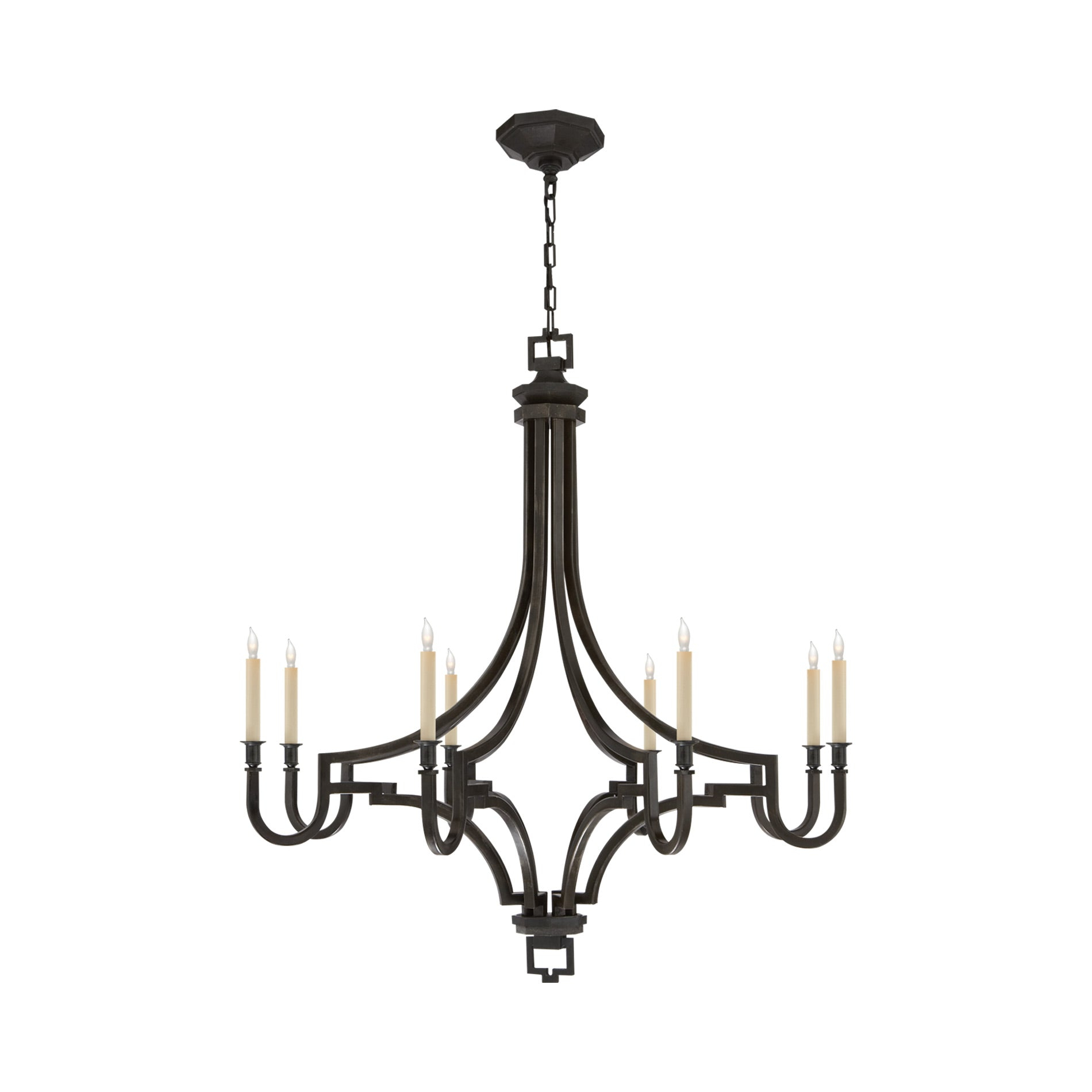 Regal Brass and Crystal 8-Light Candle Chandelier, 38.75" H