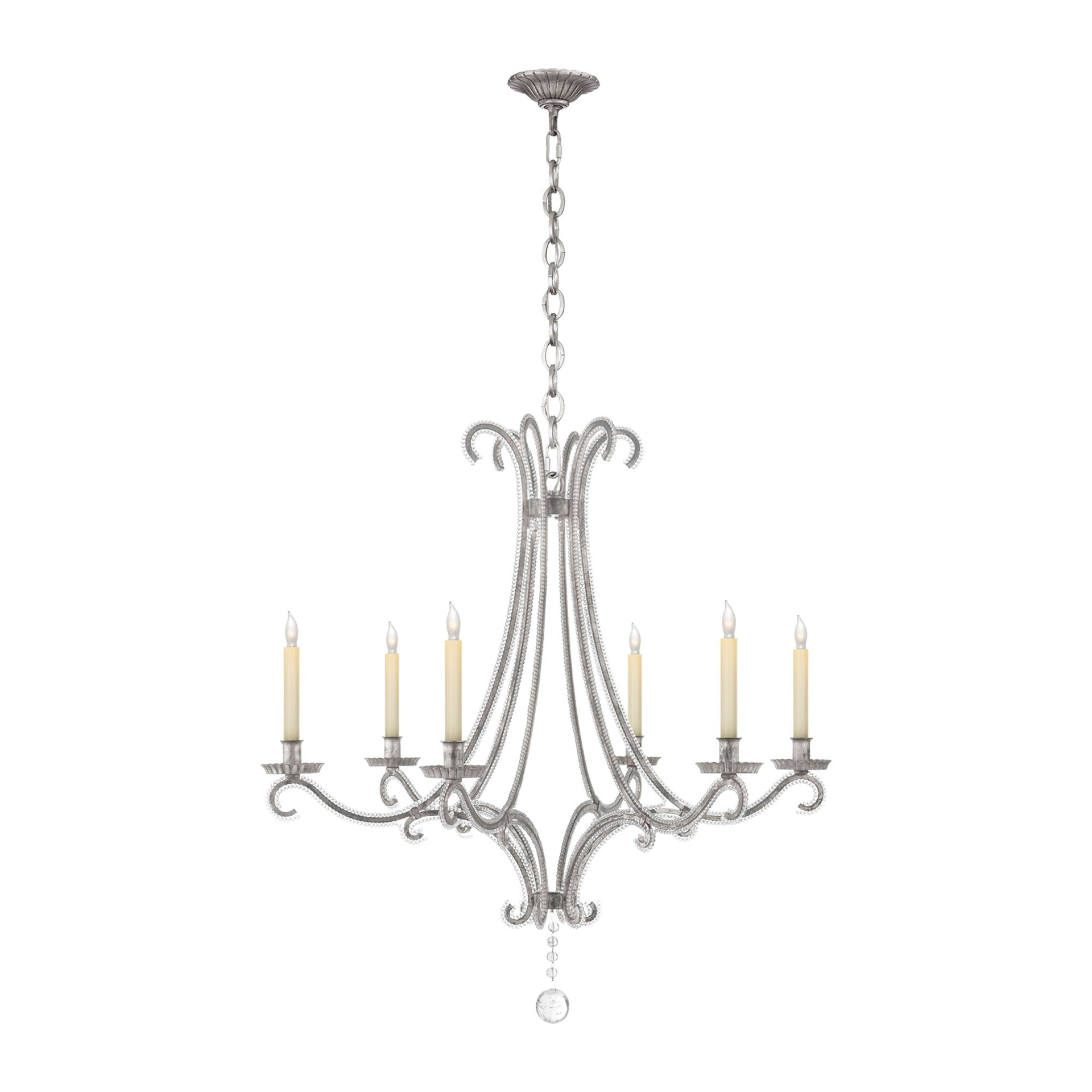 Elegant Crystal Bead 33'' Candle Chandelier in Burnished Silver