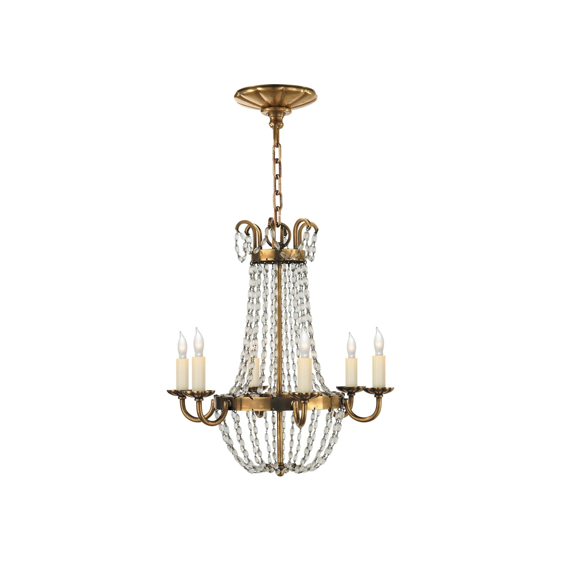Mini Parisian Brass 6-Light Chandelier with Crystal Beads