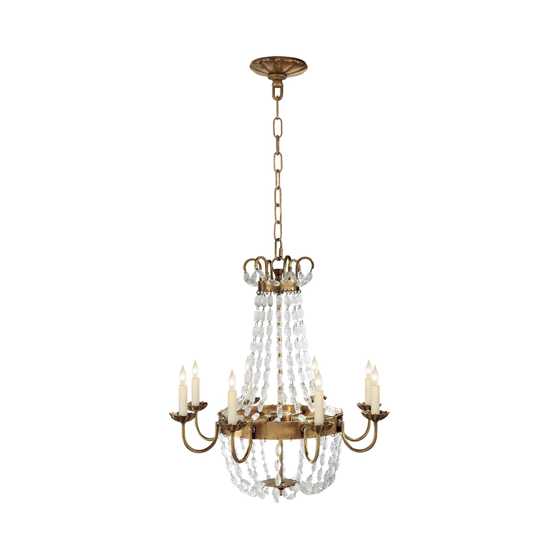 Paris Flea Market Antique-Burnished Brass Crystal Chandelier