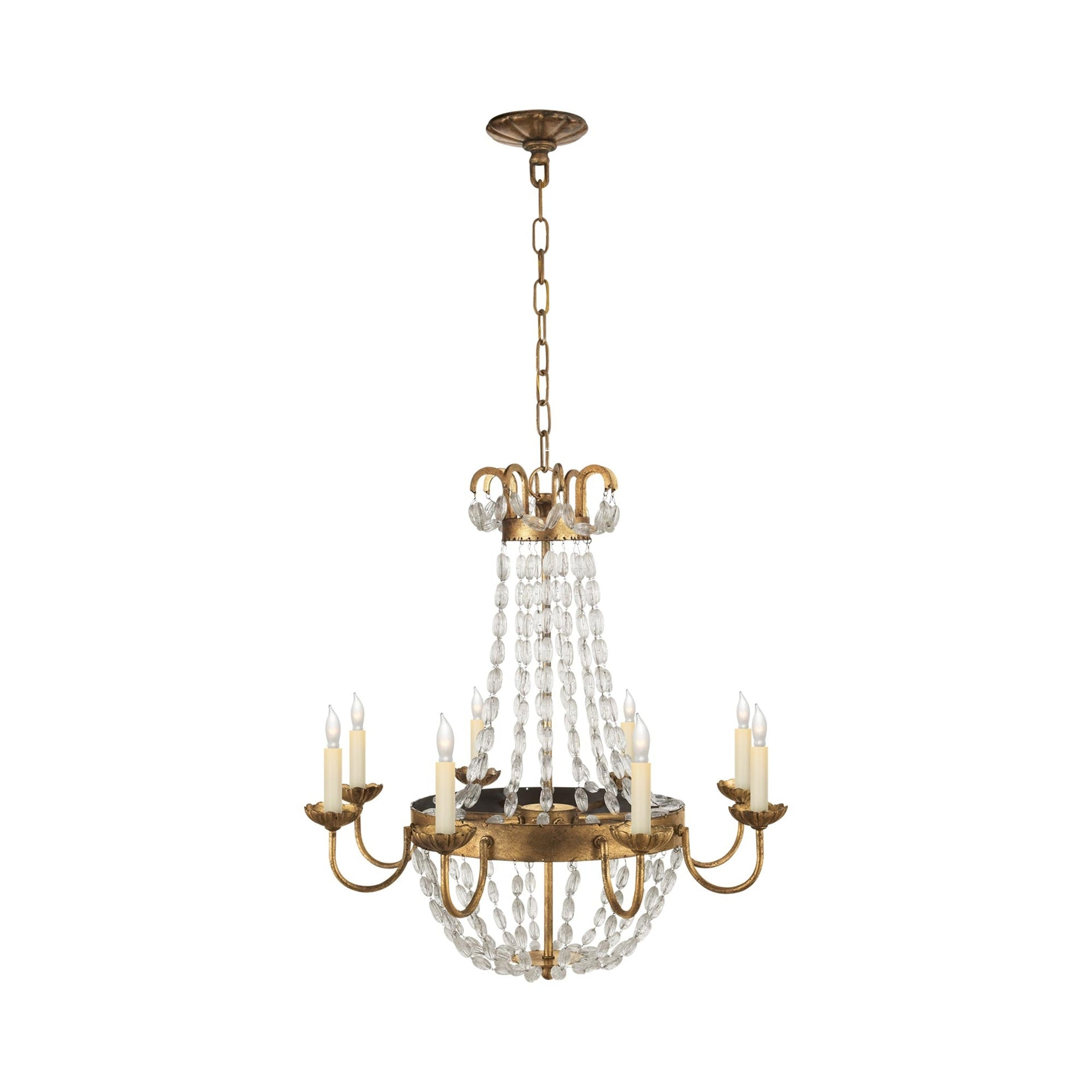 Elegant Brass and Crystal Candle Chandelier, 24" Wide