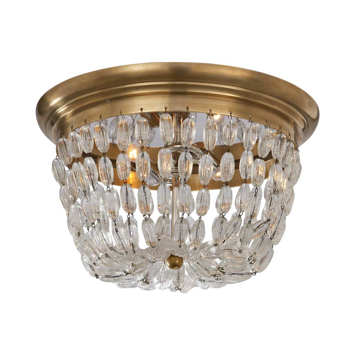 Antique-Burnished Brass and Glass 9"x13" Indoor/Outdoor Flush Mount
