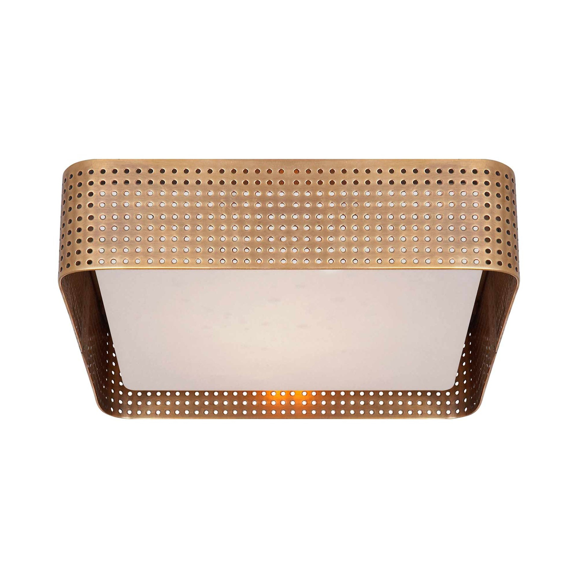 Antique-Burnished Brass Square Flush Mount with Opaque Glass Diffuser