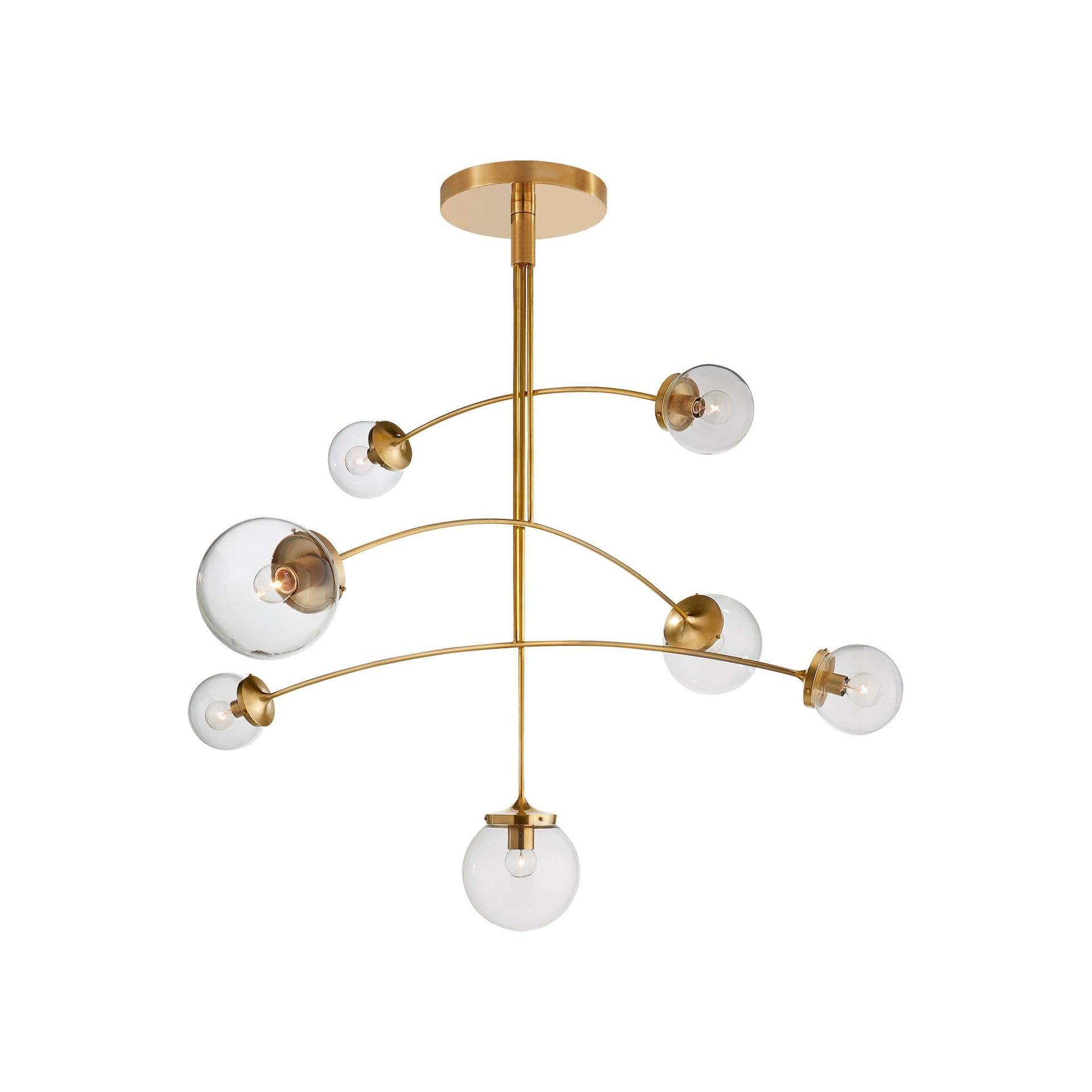 Prescott Soft Brass Tiered Chandelier with Clear Glass Globes