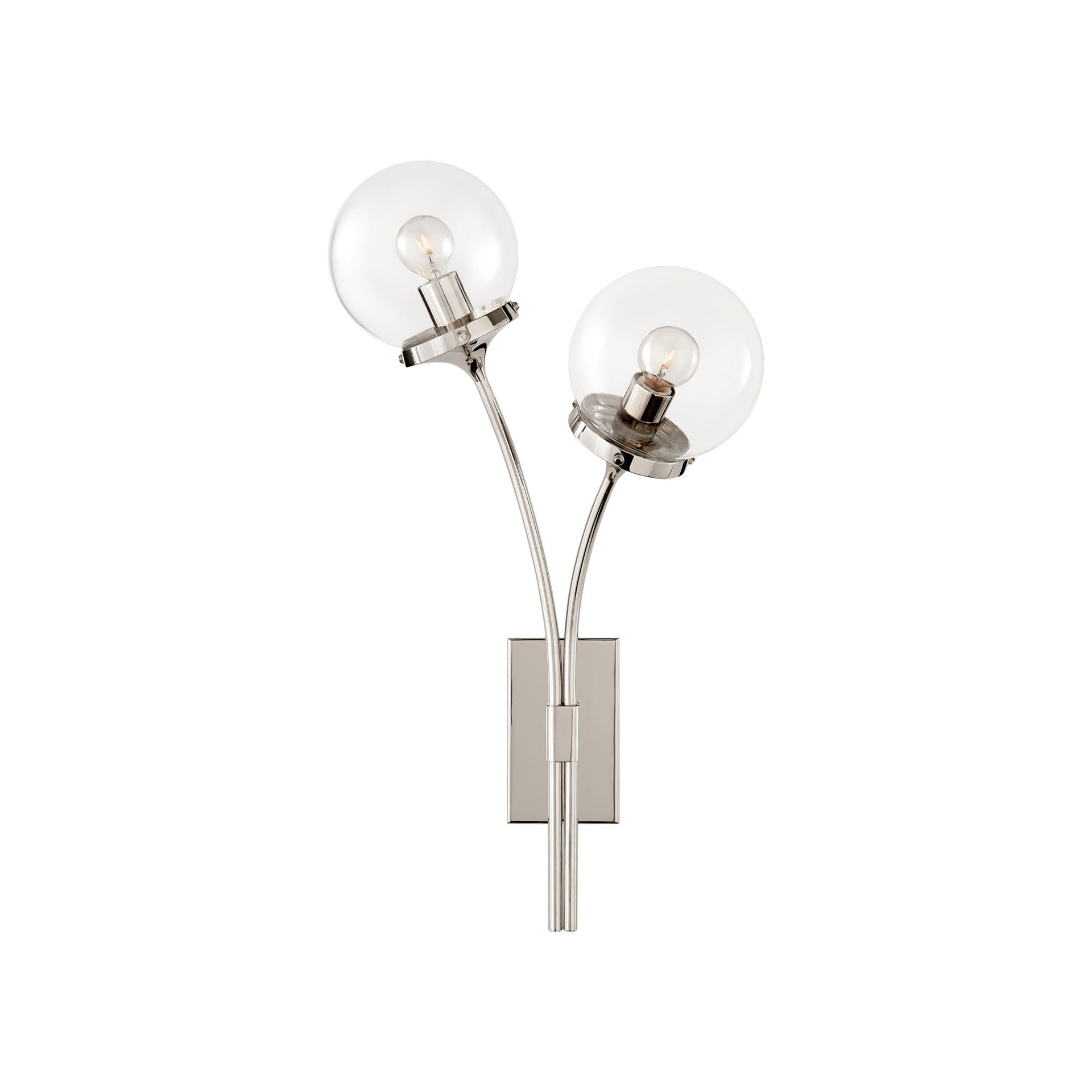 Prescott Polished Nickel Dimmable Wall Sconce with Clear Glass Shades