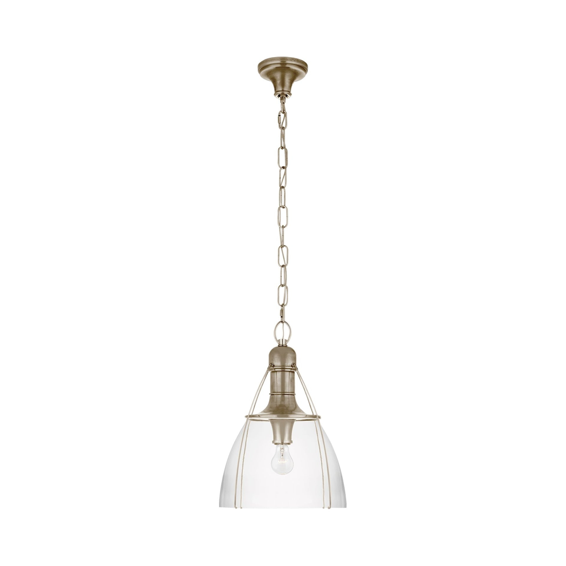Prestwick 21" Antique Nickel Bell Pendant with Clear Glass Shade