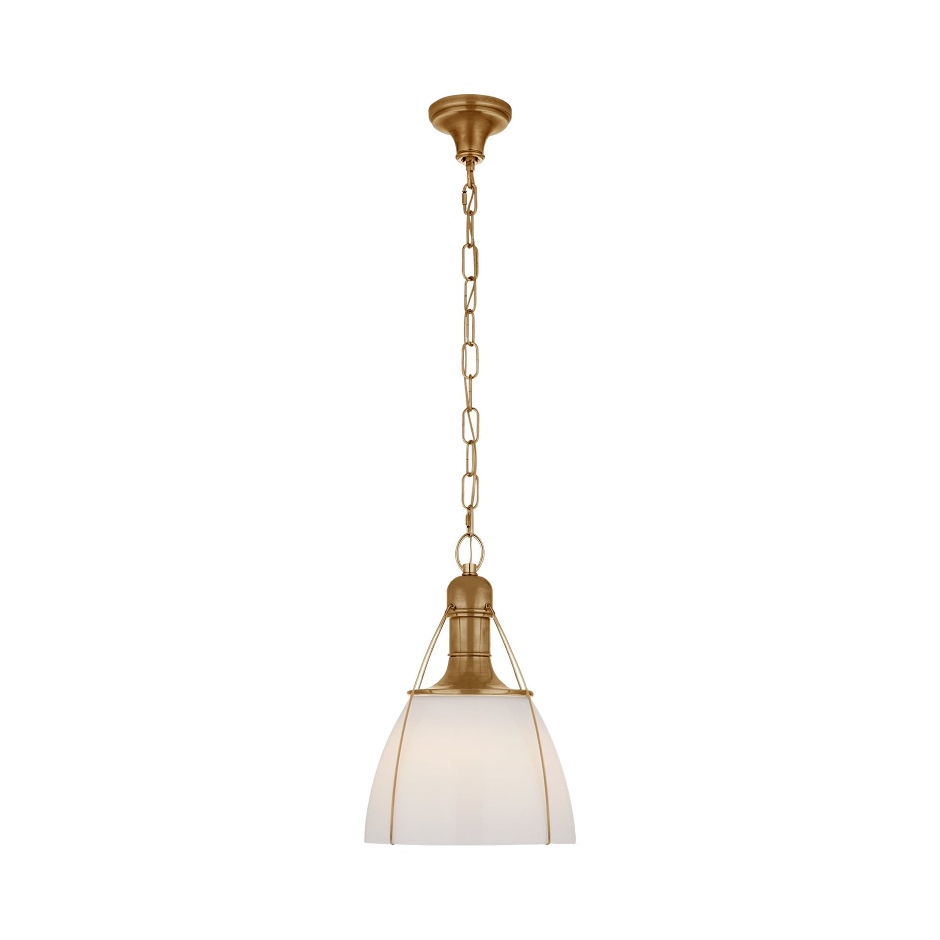 Antique-Burnished Brass 14-inch Pendant with White Glass Shade