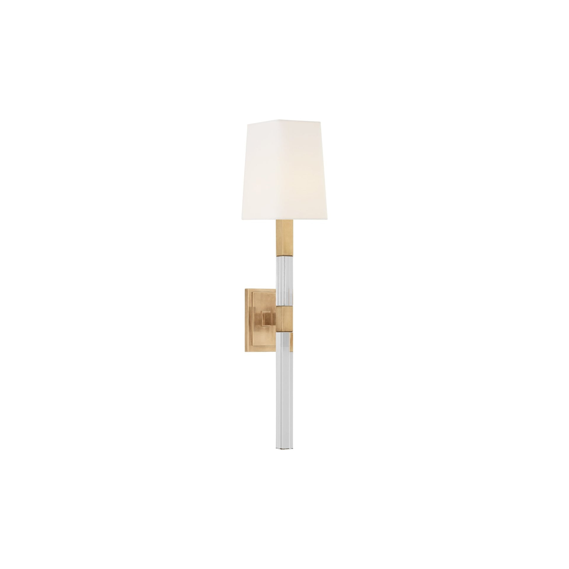 Reagan Antique-Burnished Brass Wallchiere with Crystal Stem and Linen Shade