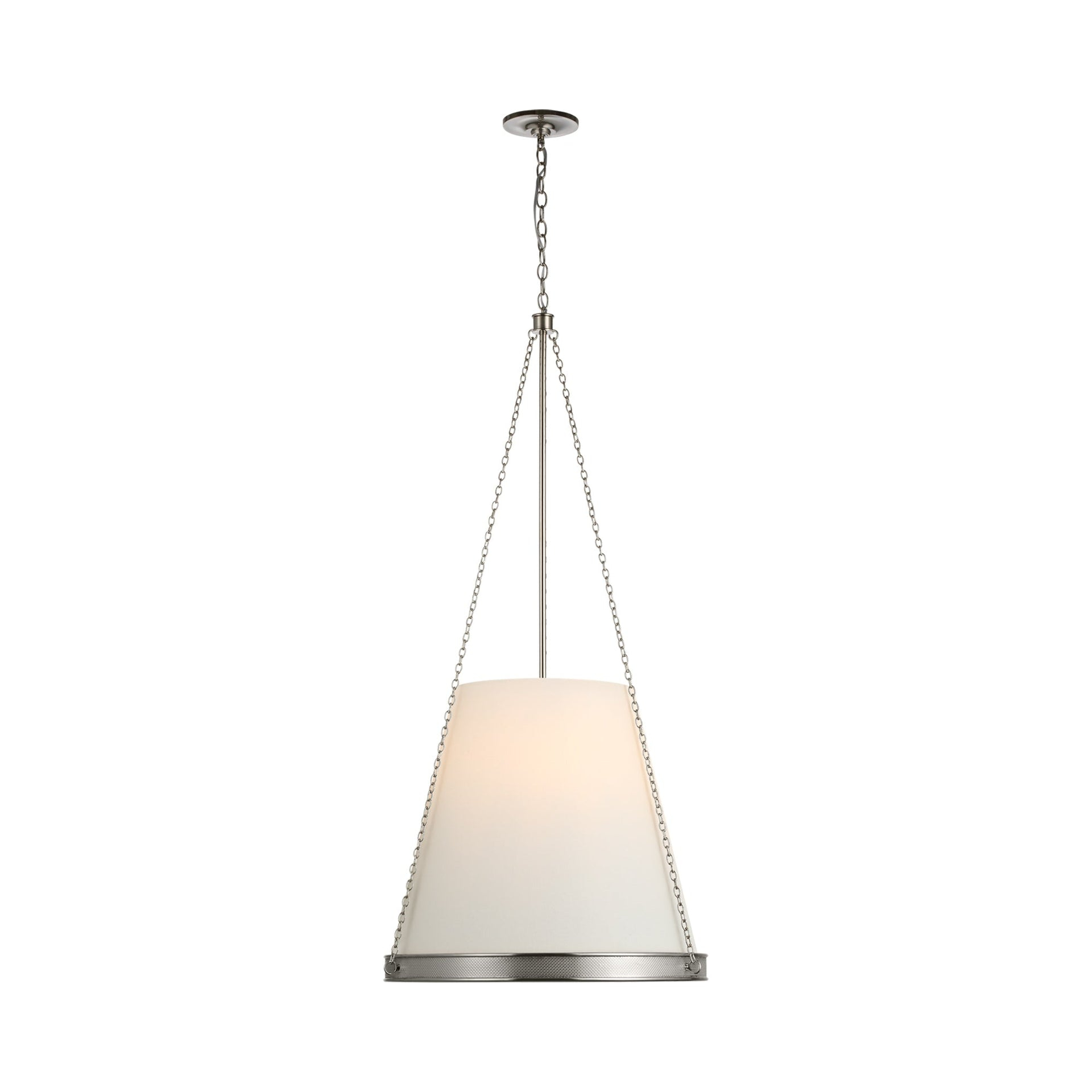 Transitional Reese 23" Drum Pendant in Polished Nickel with Linen Shade