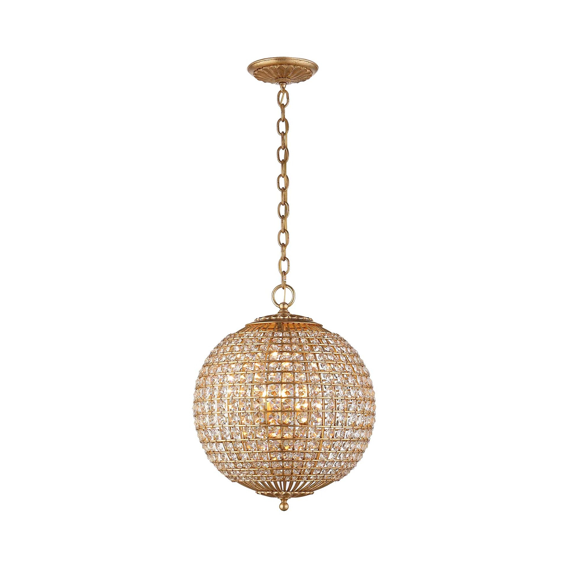 Gold 21.5" Plug-in Globe Chandelier with Crystal Shade