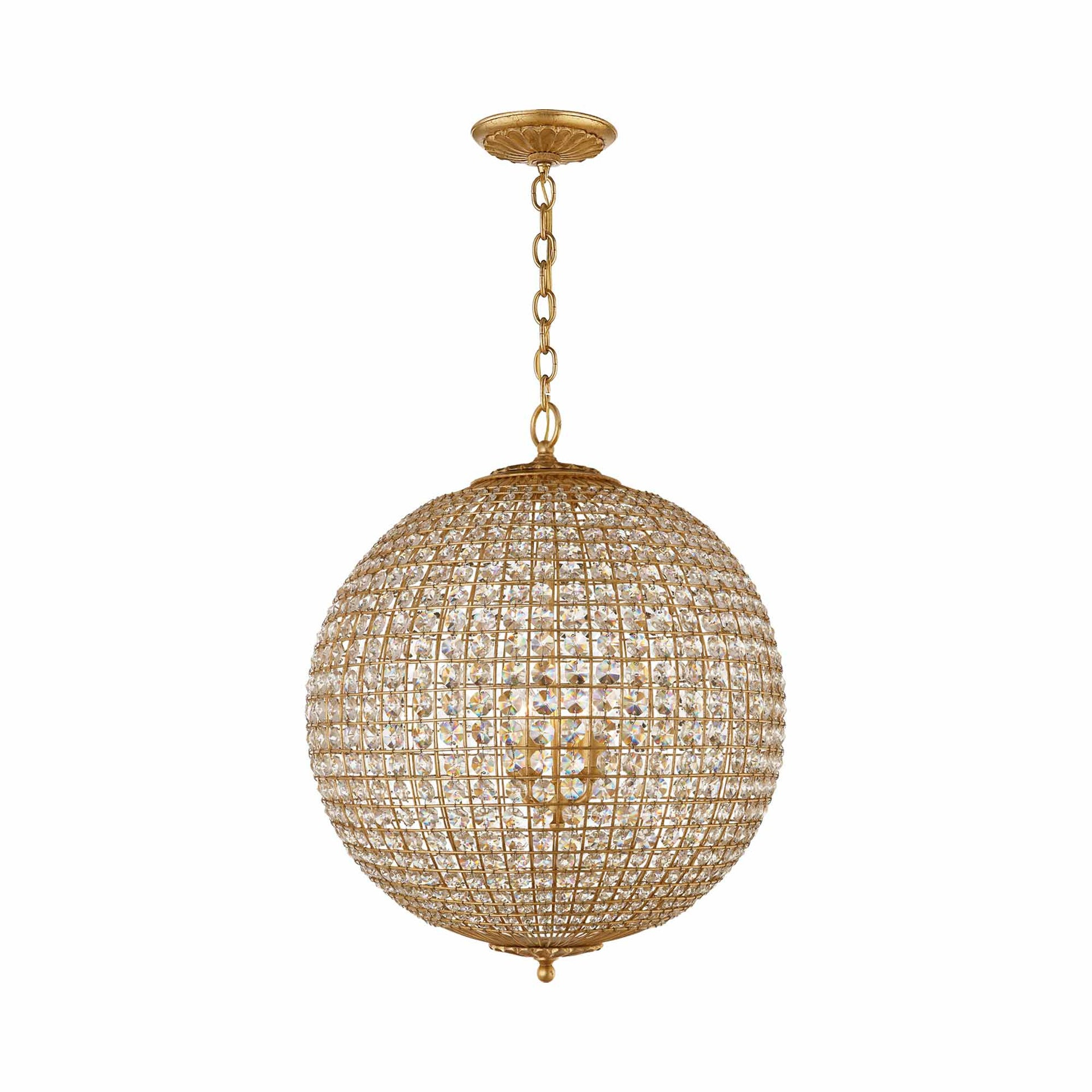 Renwick Gilded Globe Chandelier with Crystal Shade - 27.5"