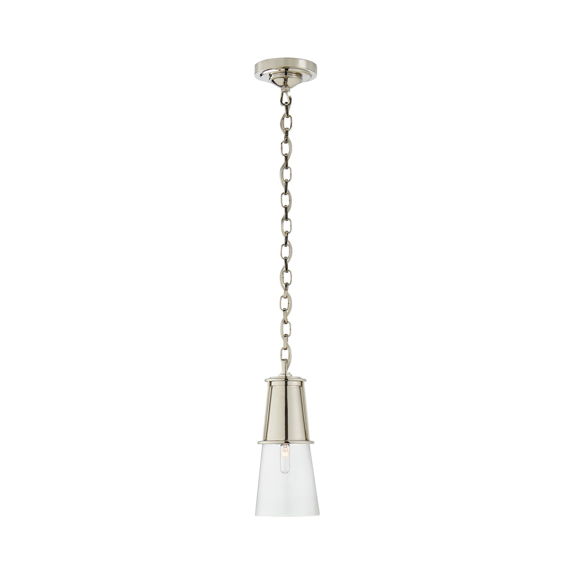 Modern Flared Silhouette 11.25" Pendant in Polished Nickel with Clear Glass