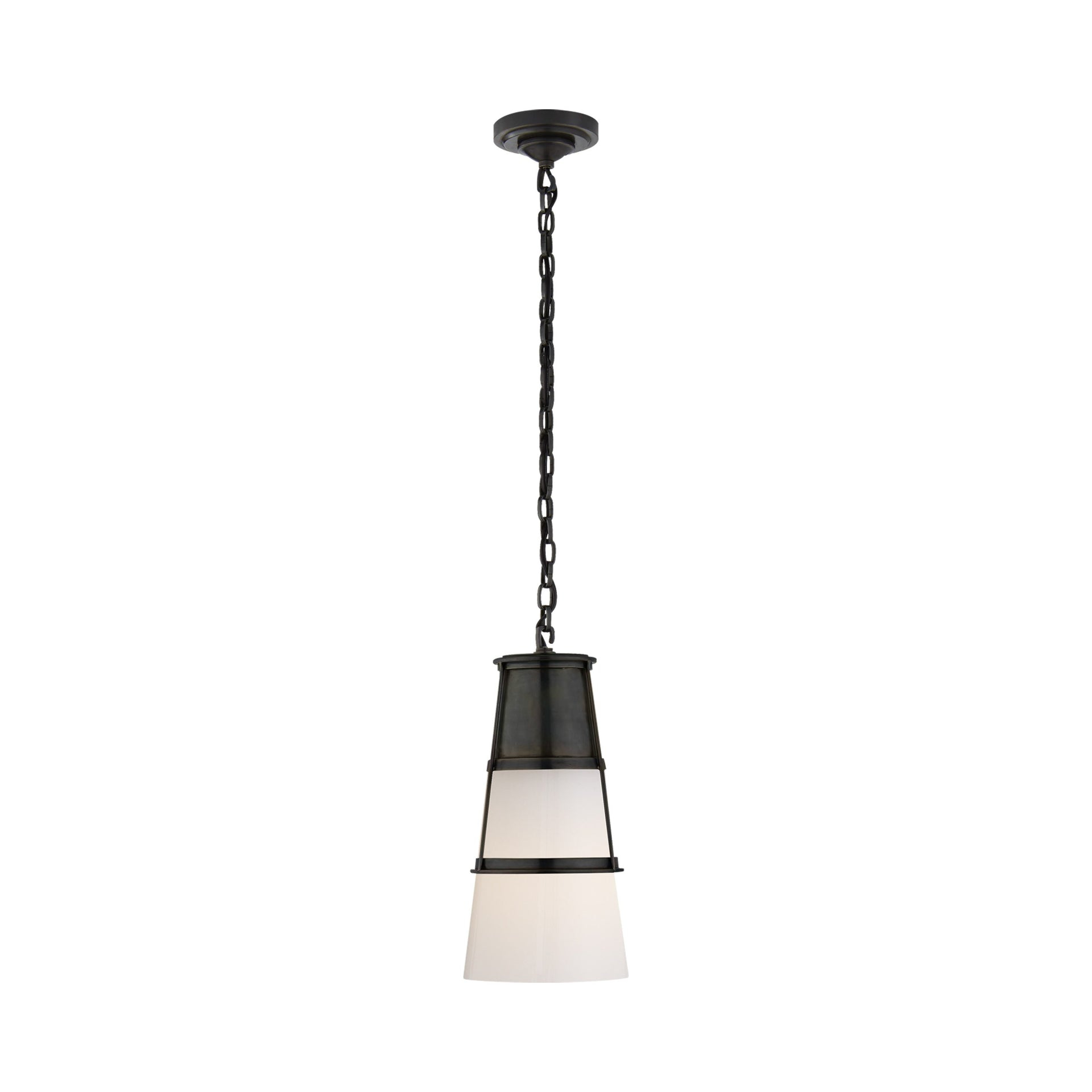 Robinson Mini Bronze Pendant with White Glass Shade - Indoor/Outdoor