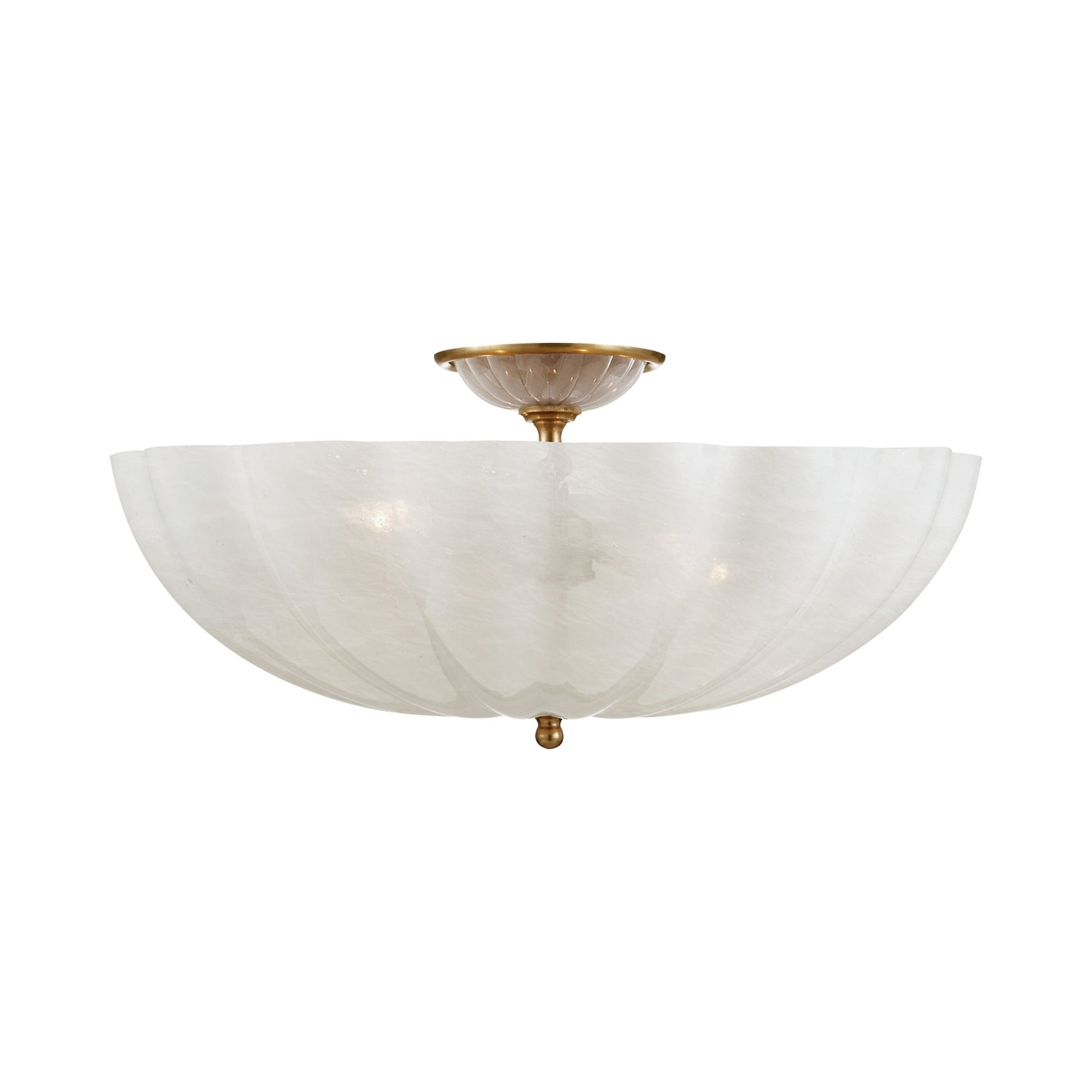 Antique Brass and White Glass 4-Light Semi Flush Mount