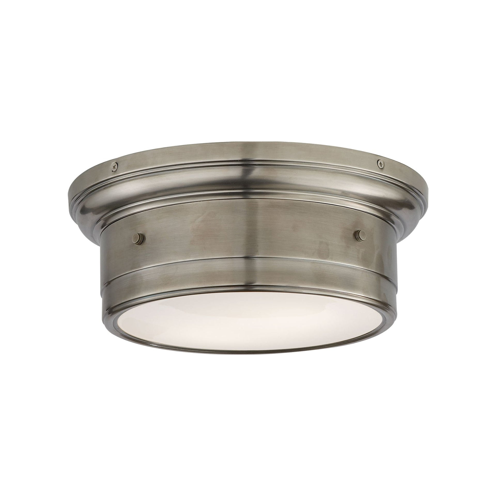 Siena Rivet-Detailed 11.75" Polished Nickel Ceiling Light with White Glass