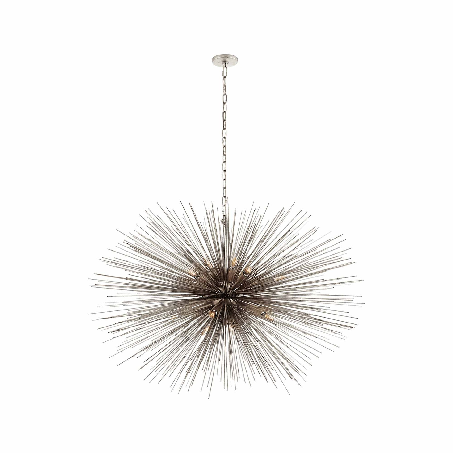 Large Burnished Silver Leaf Metal Spiked Chandelier