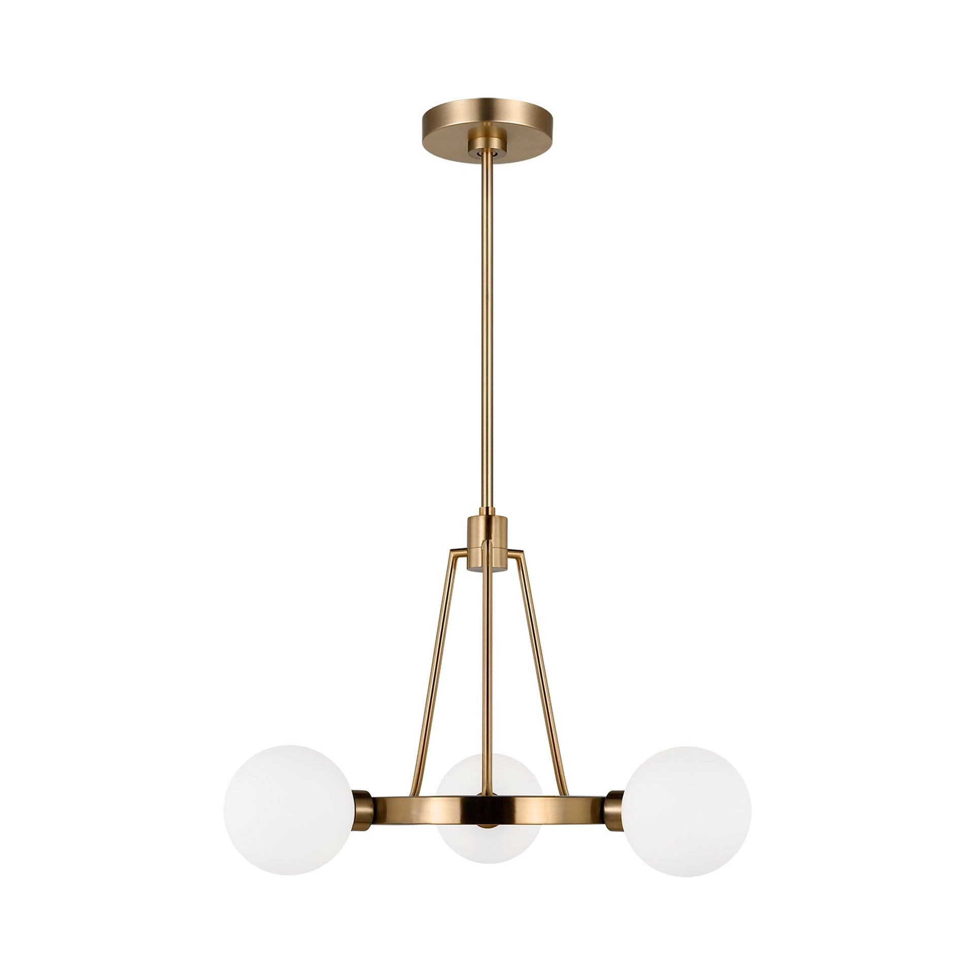 Satin Brass Minimalist 3-Light Chandelier with Milk Glass Shades