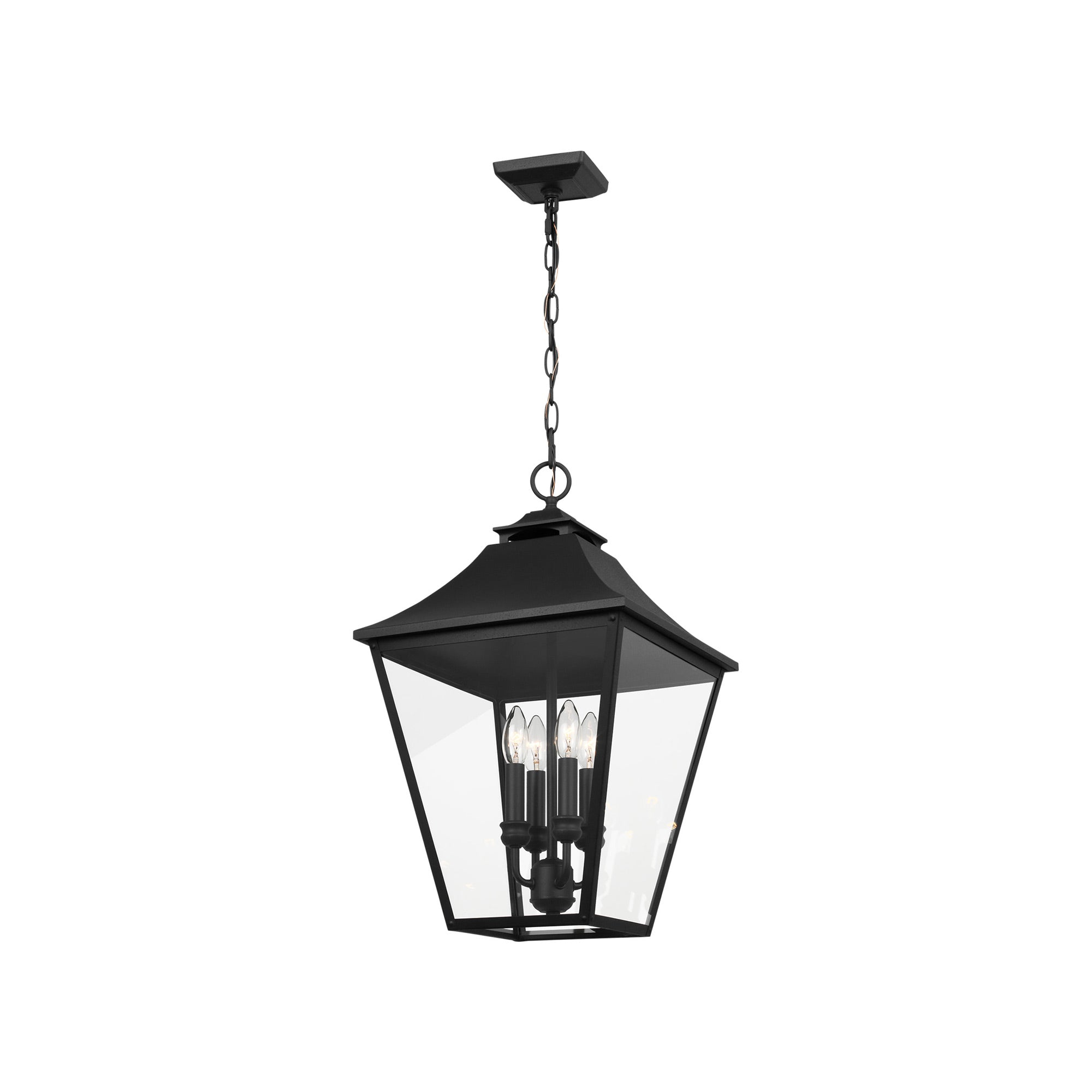 Sable Bronze 4-Light Outdoor Hanging Lantern with Clear Seeded Glass