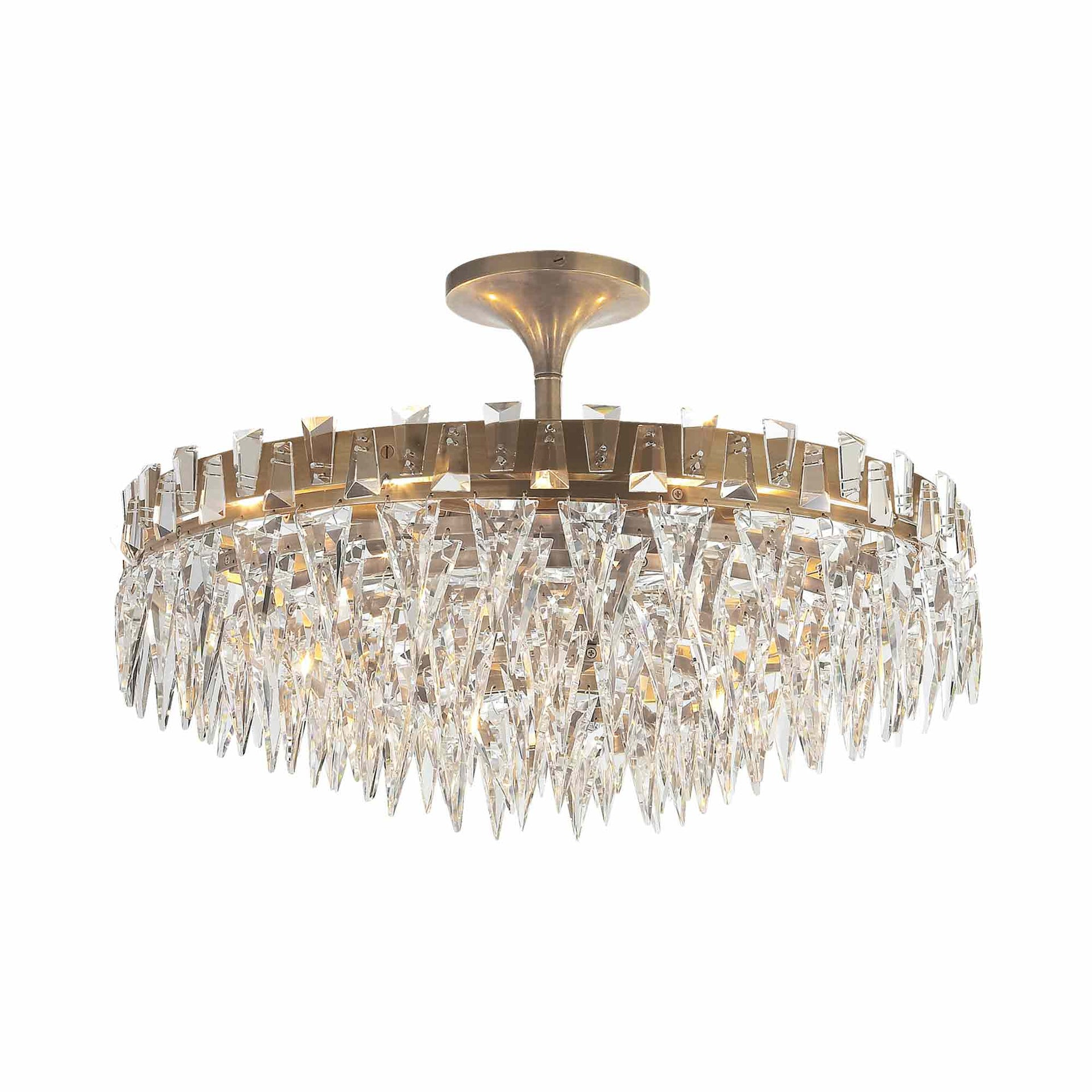 Modern Elegance 14'' Hand-Rubbed Antique Brass & Crystal LED Flush Mount