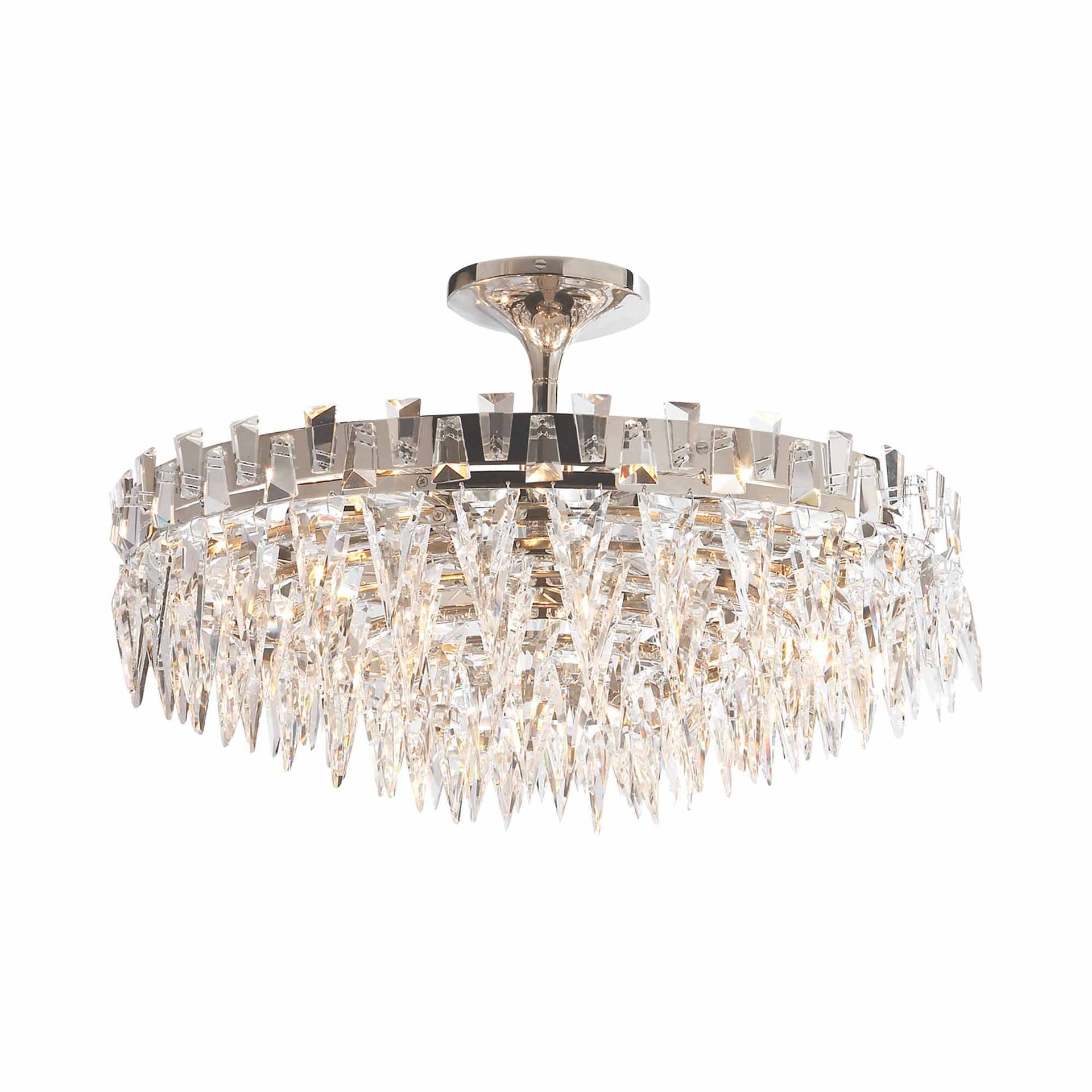 Polished Nickel Crystal 10-Light Semi Flush Mount