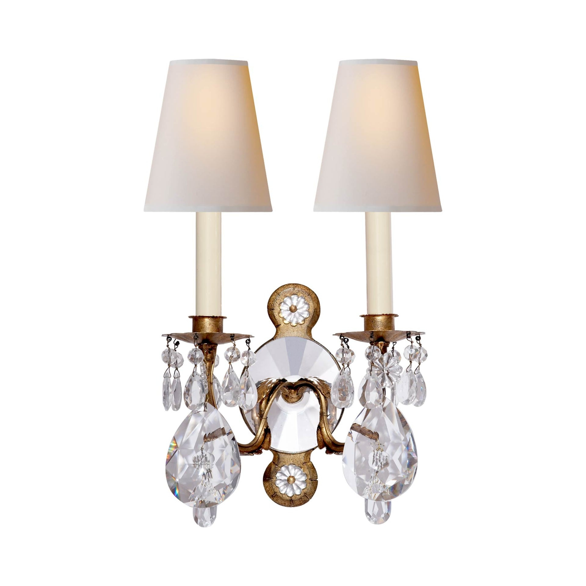 Yves Gilded Iron and Crystal 19" Art Deco Sconce