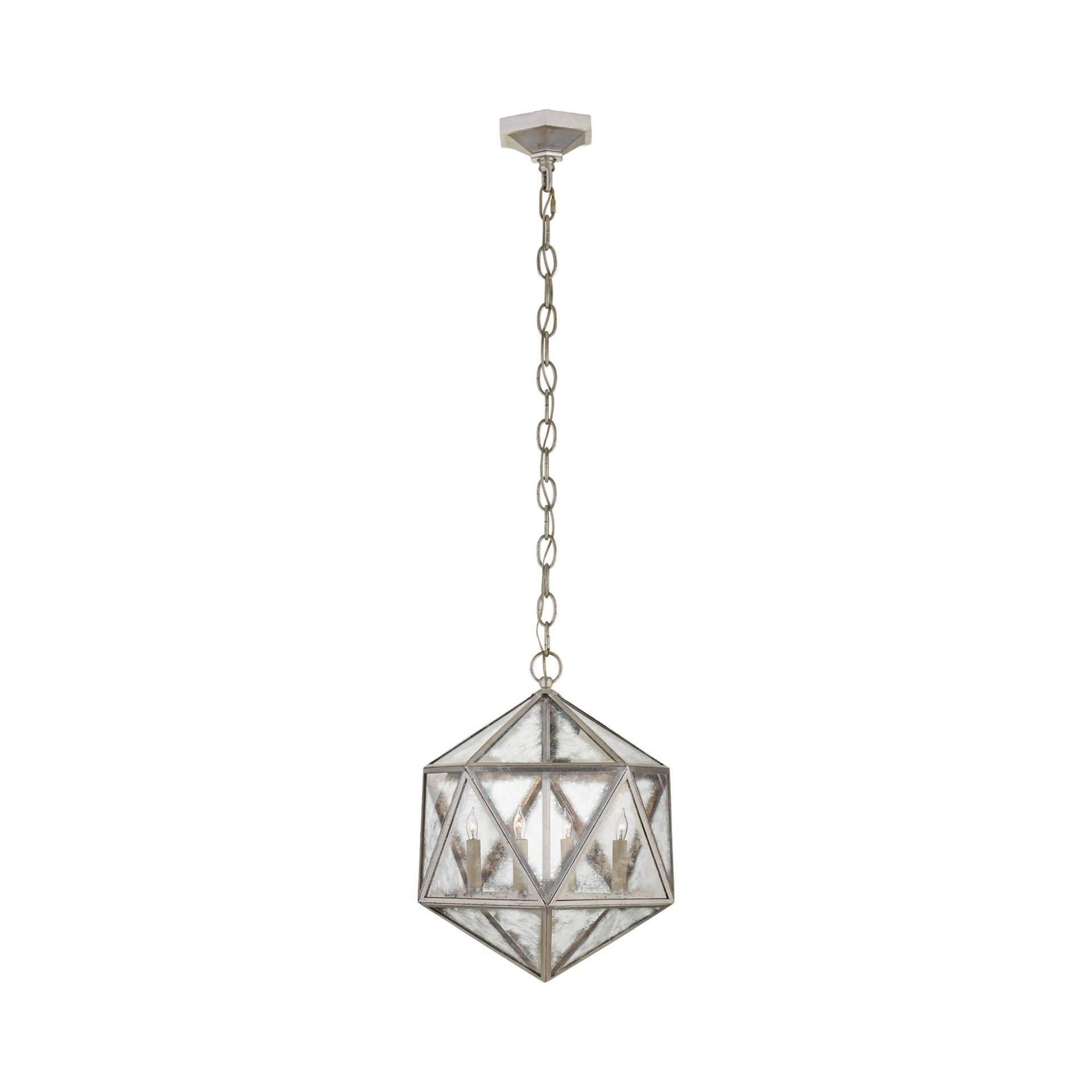 Zeno 18 Facet Hedron Silver Glass Pendant Lantern 20"x16"