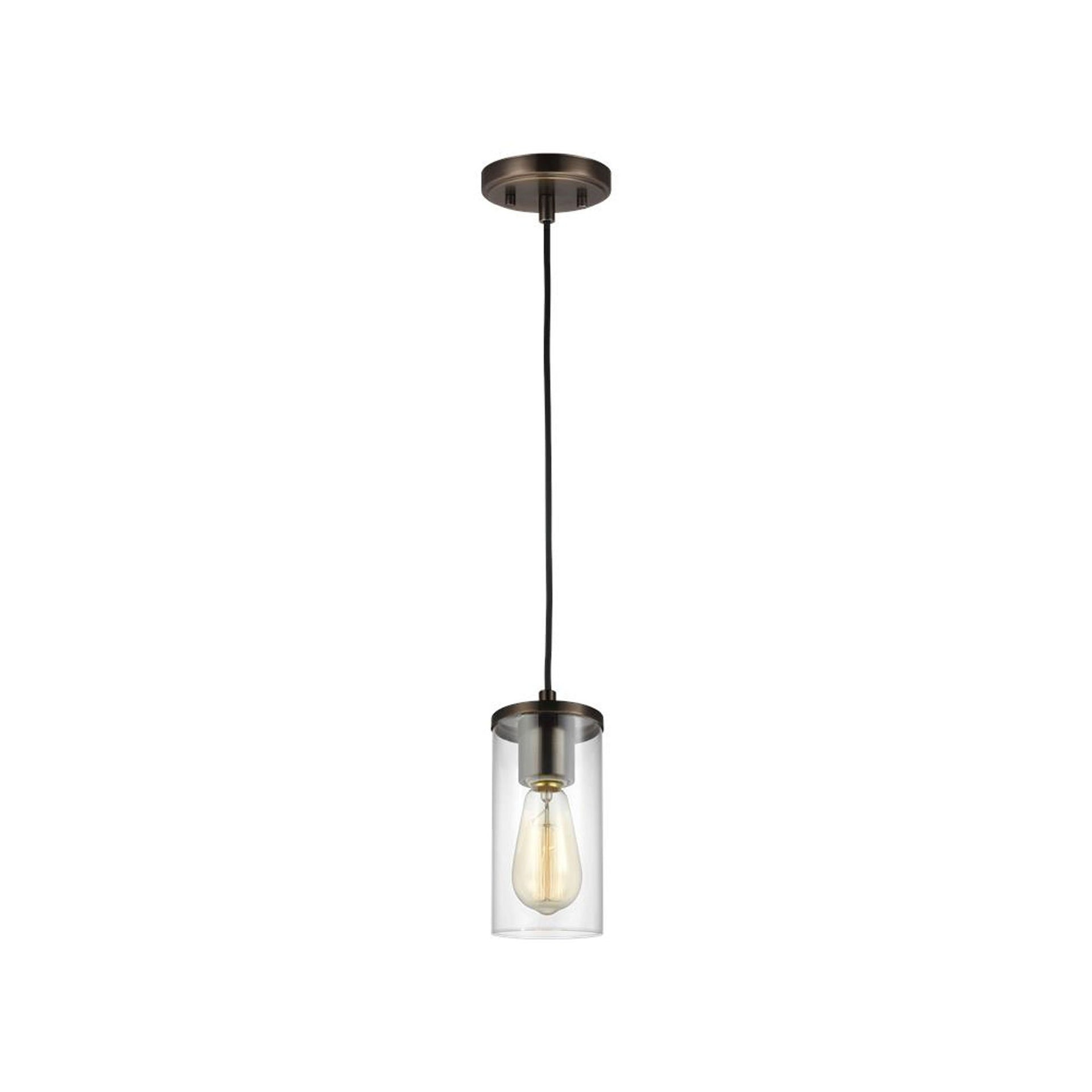Zire 1-Light Brushed Oil Rubbed Bronze Hanging Mini Pendant with Clear Glass Shade