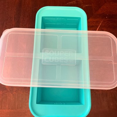 Souper Cubes 2c Food Freezing Tray with Lid Aqua Blue: Silicone Freezer Tray, Stackable, Dishwasher-Safe
