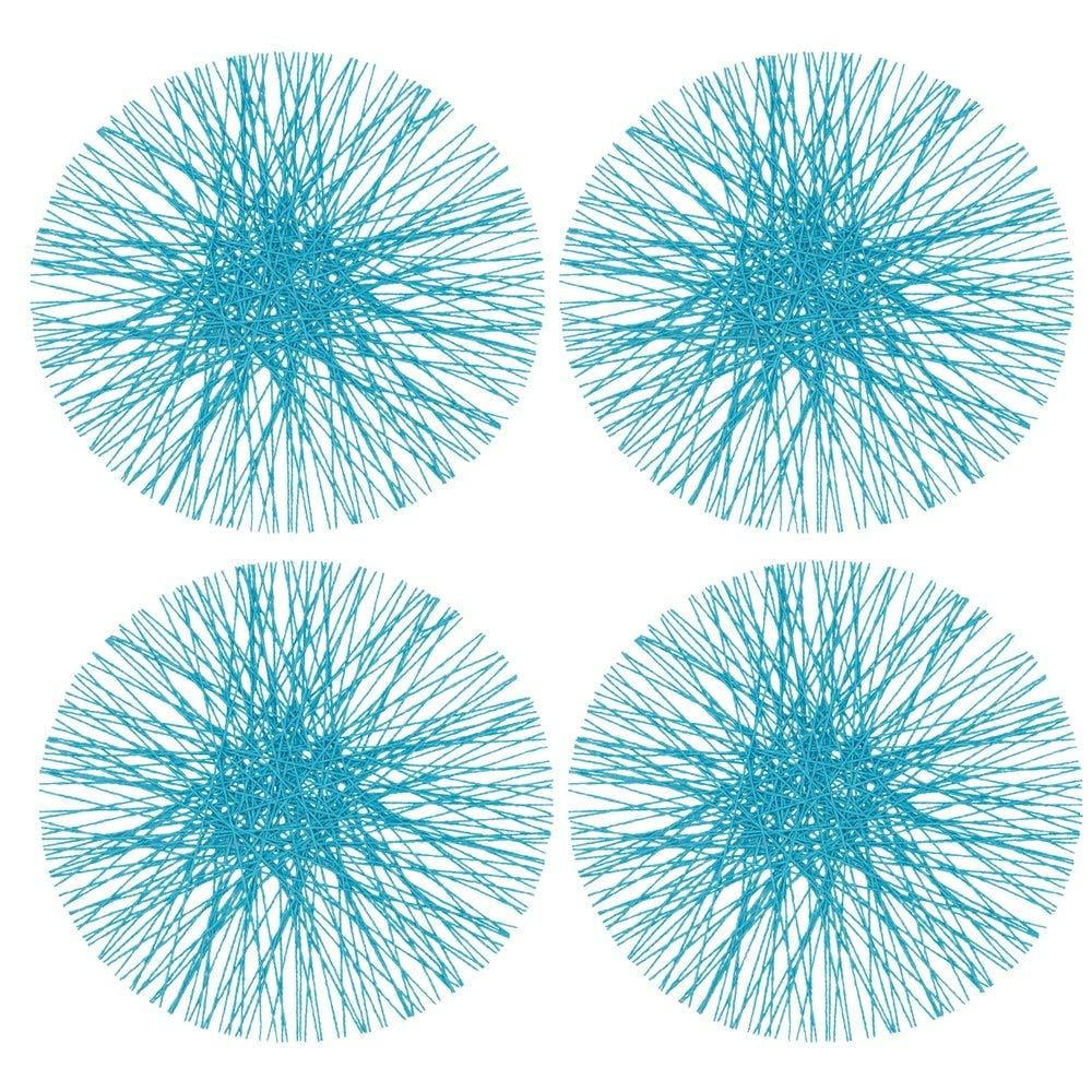 Saro Lifestyle Straw Placemat, 15" Round (Set of 4), Turquoise, 15" Round