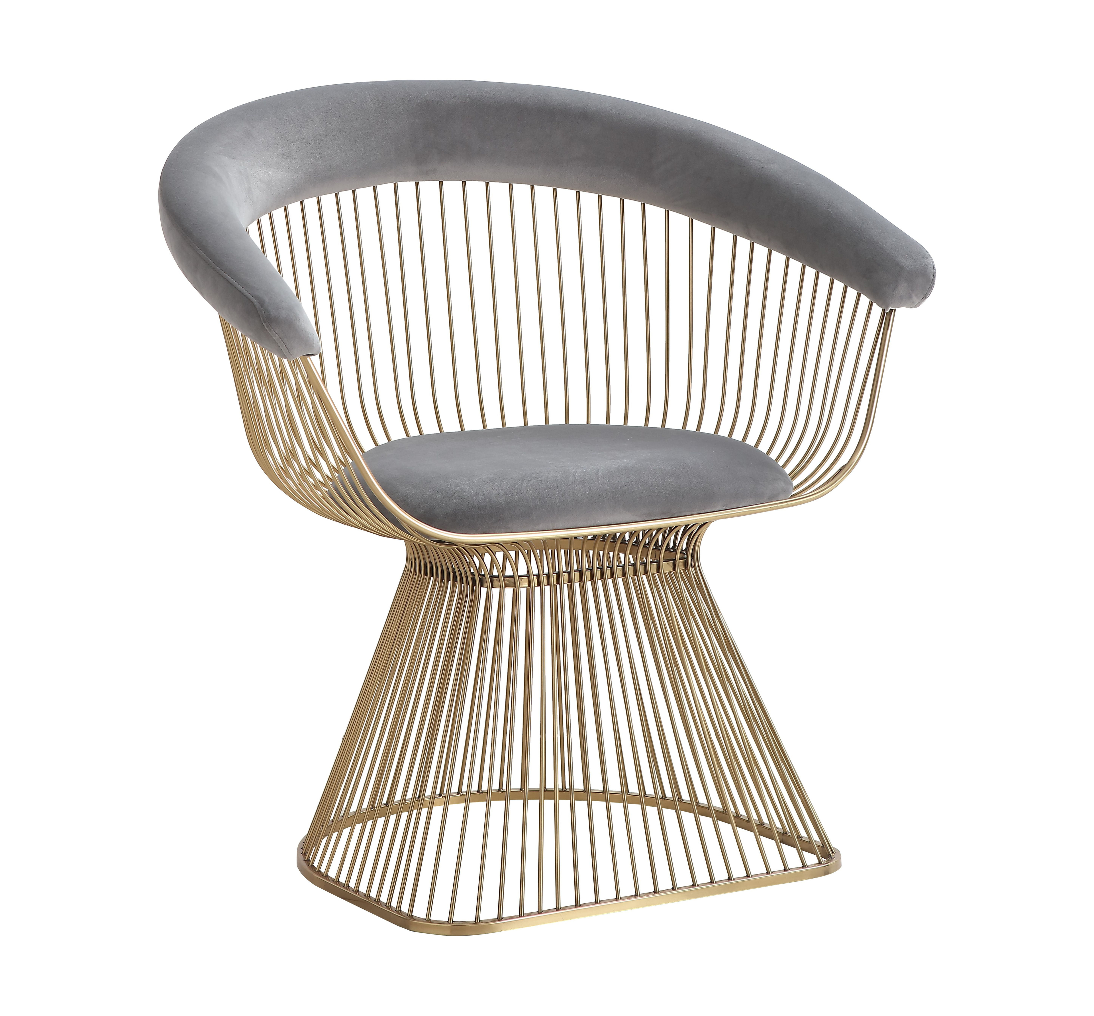 LANTRO JS Modrest Chandler Modern Grey Velvet &, Gold Dining Chair