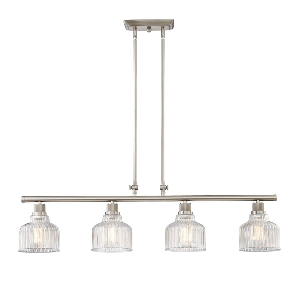 Vanity Art Modern 4-Lights Kitchen Island Pendant Lighting in Satin Nickel with Clear Glass Shade Farmhouse Hanging Lamp Linear Ceiling Light Fixture IL209-4SN-CL
