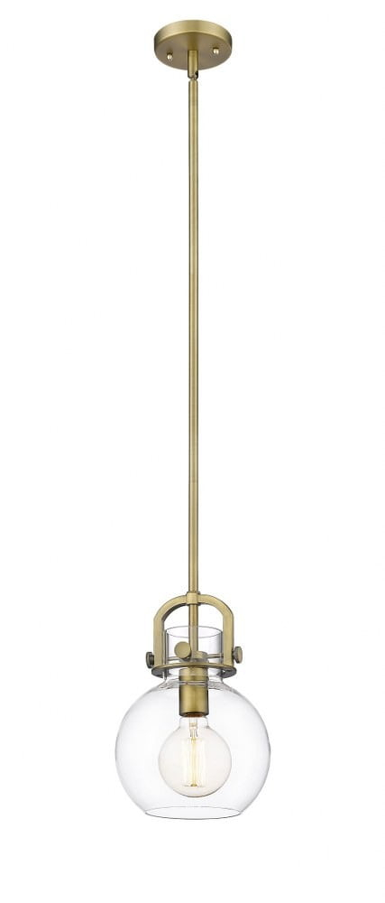 410-1S-BB-8CL-LED-Innovations Lighting-Newton Sphere - 1 Light Mini Pendant In Restoration Style-11.38 Inches Tall and 8 Inches Wide Brushed Brass LED